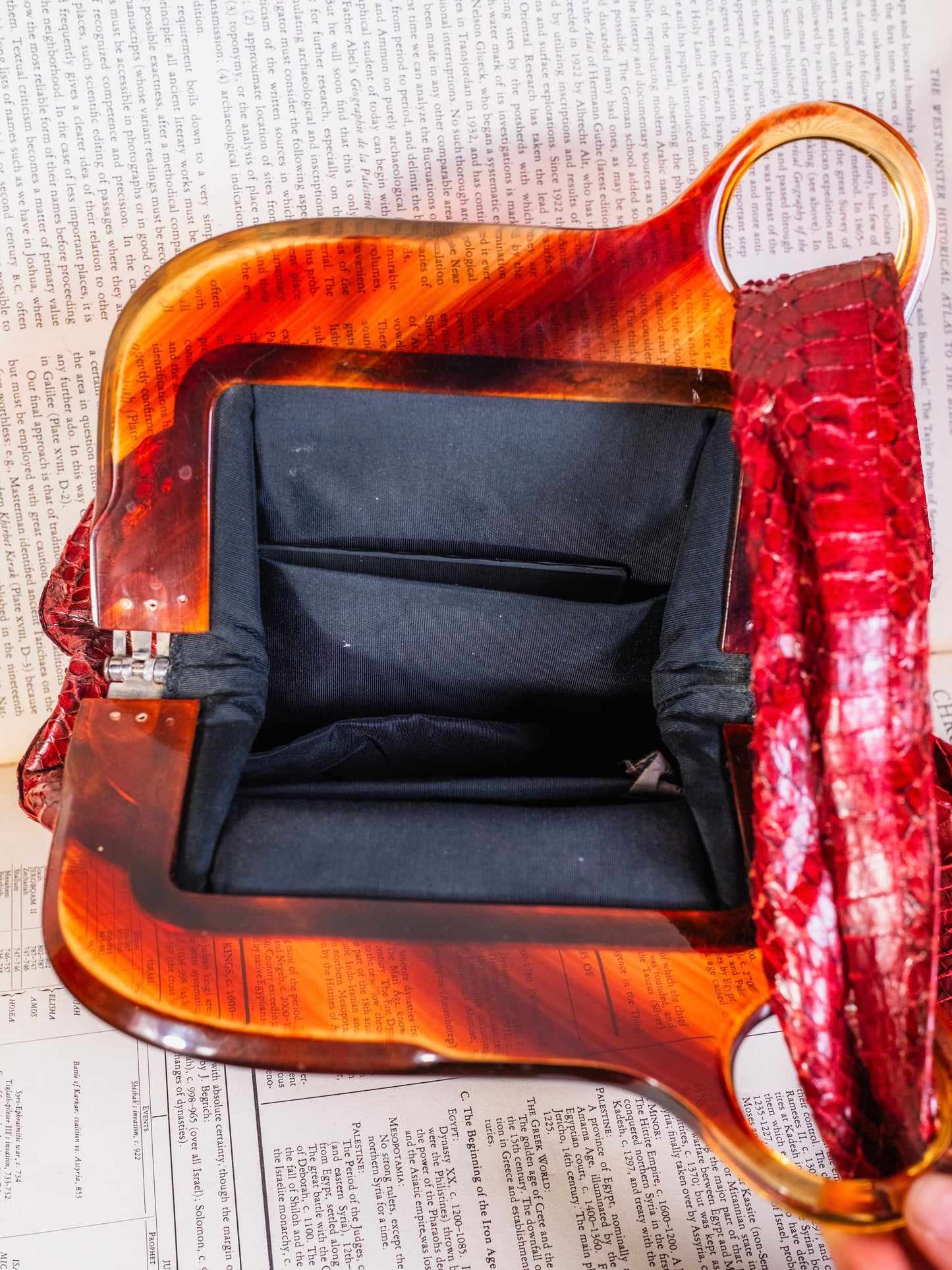 Vintage 1940s Deitsch Red Genuine Snakeskin & Bakelite Handle Bag