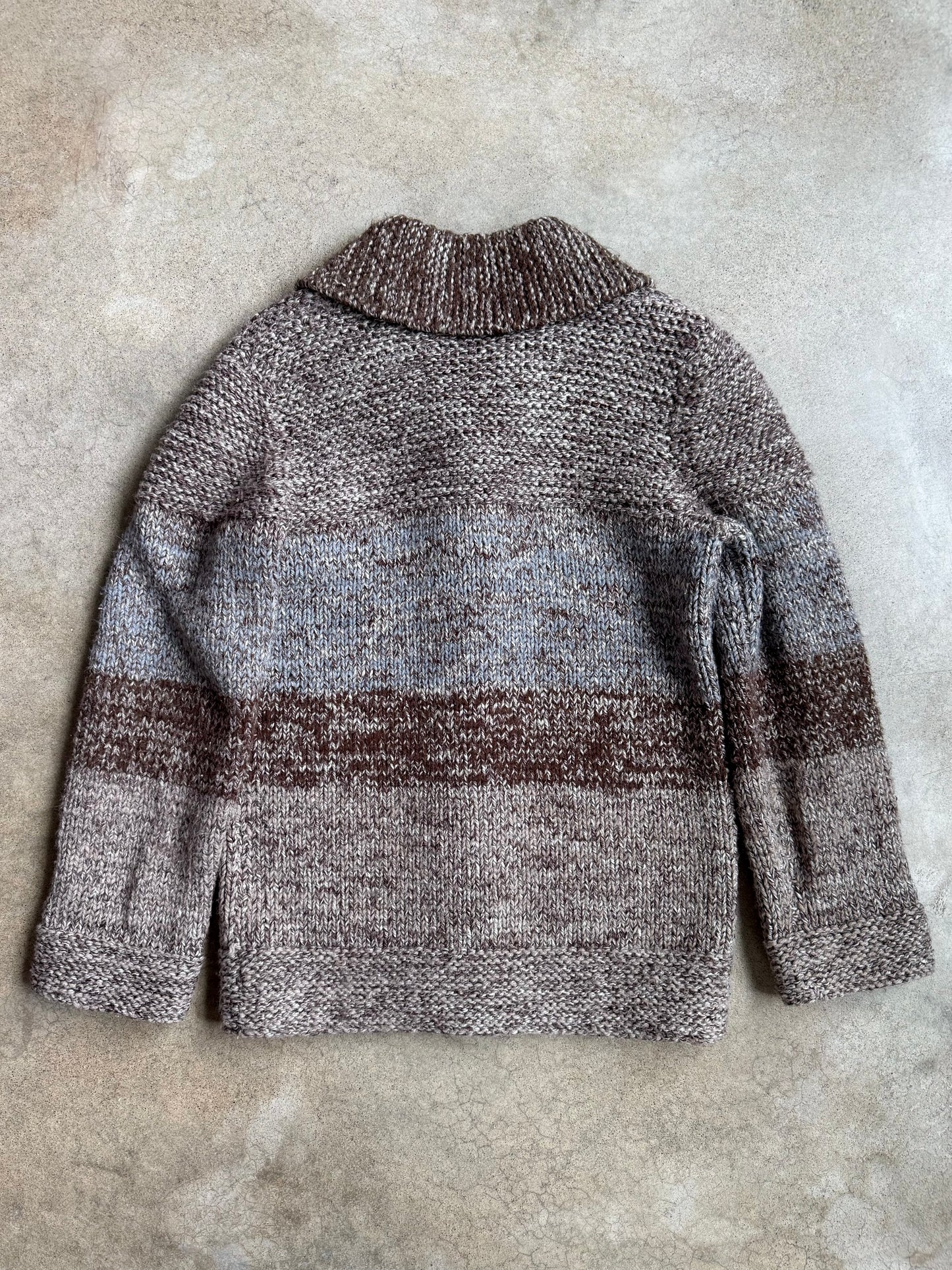 Vintage 1980s Handmade Brown Striped Knit Cardigan | Medium