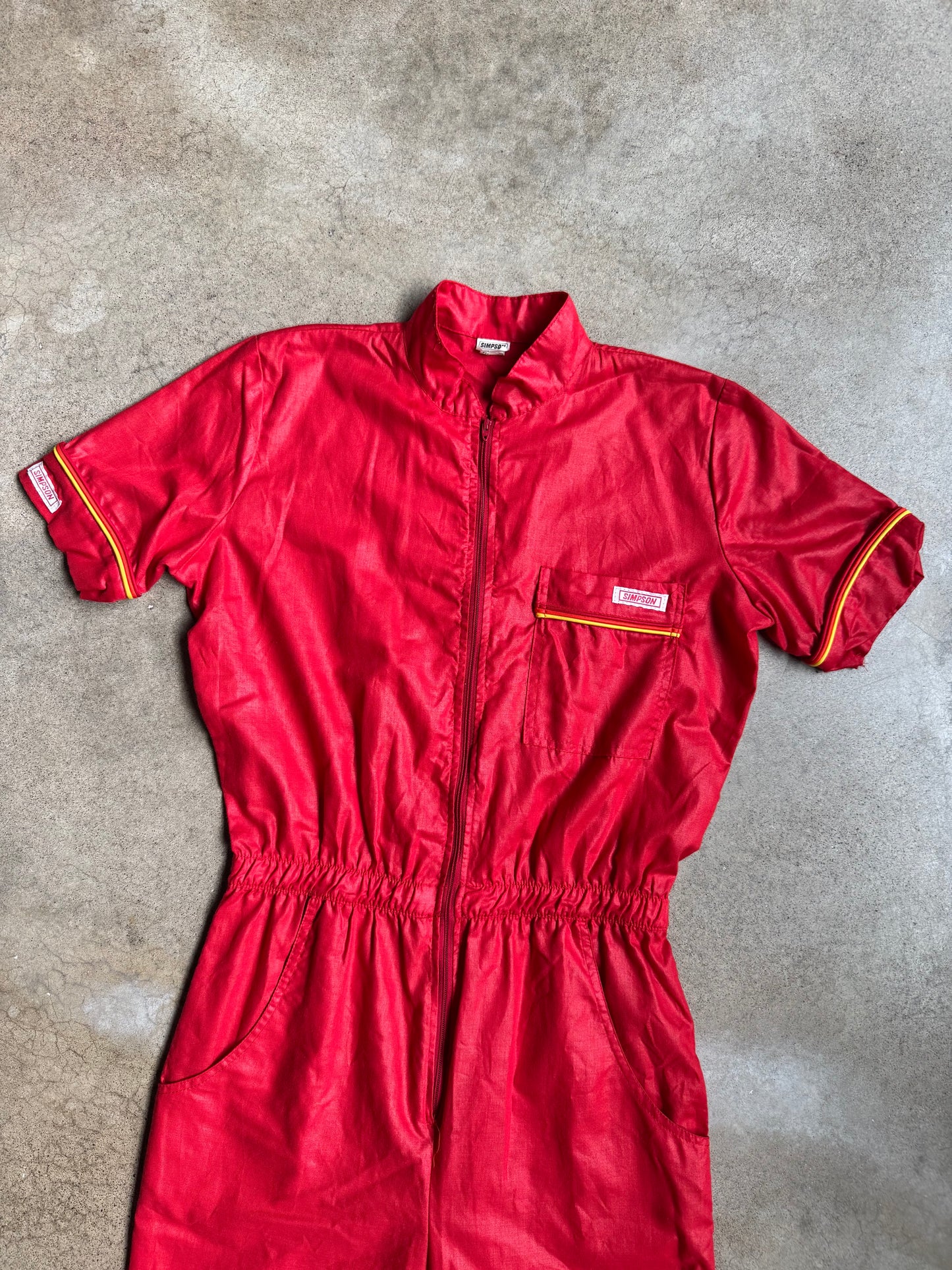 Vintage 1970s Simpson Racing Red Short Sleeve Jumpsuit | XS/S