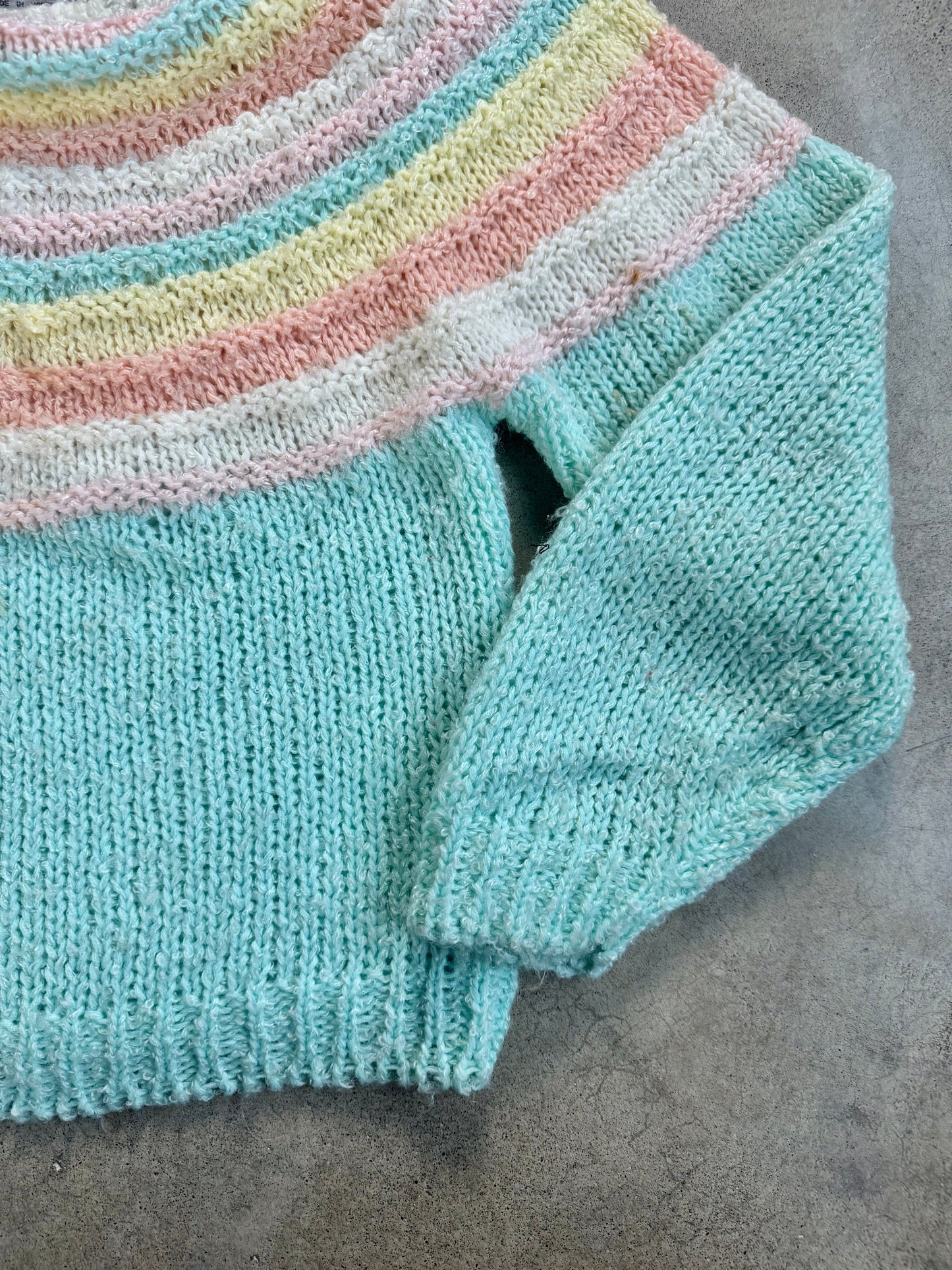Vintage 1980s Helium Hand-Knit Pastel Stripe Sweater | Small