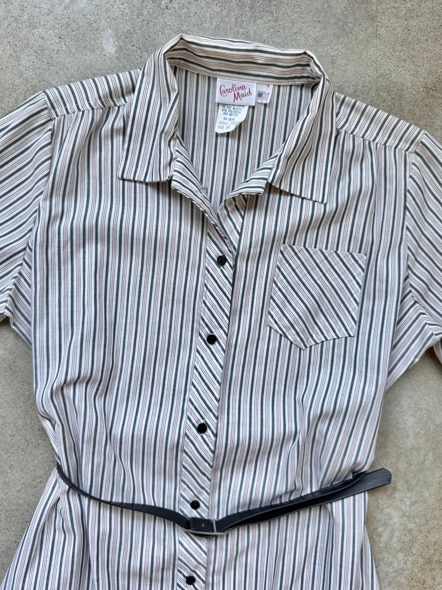 Vintage 1980s Carolina Maid Striped Shirt Dress w/ Belt | Large