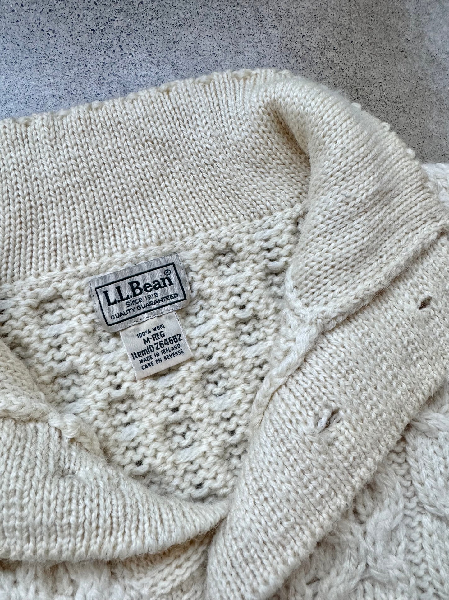 Vintage L.L. Bean Irish Wool Buttoned Mock Neck Fisherman Sweater | Medium