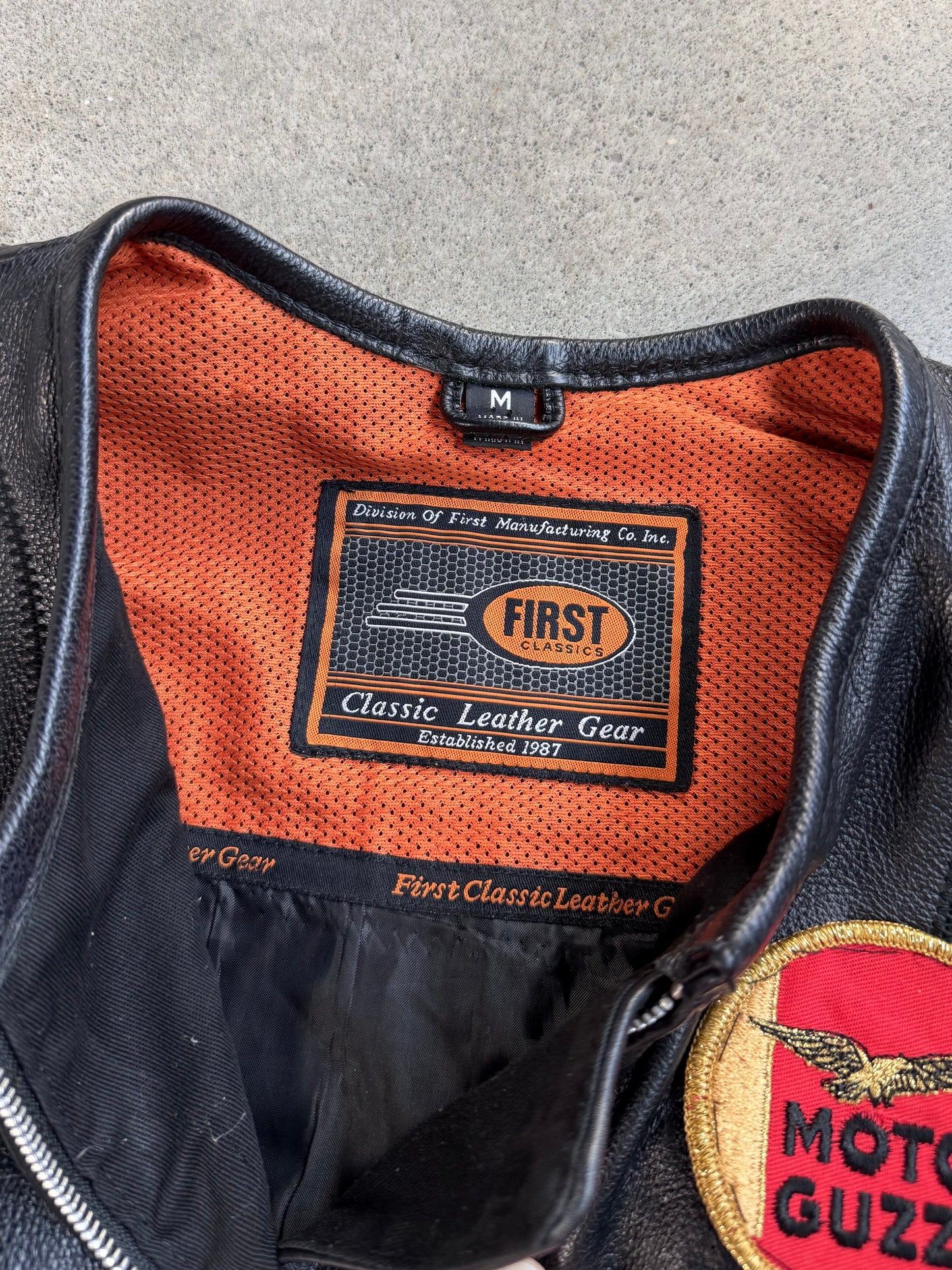 Vintage 1990s Moto Guzzi Patch Black Leather Zip-Up Biker Vest | Medium