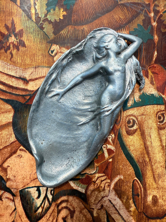 Vintage 1930s Pewter Art Nouveau "Lounging Siren" Tray