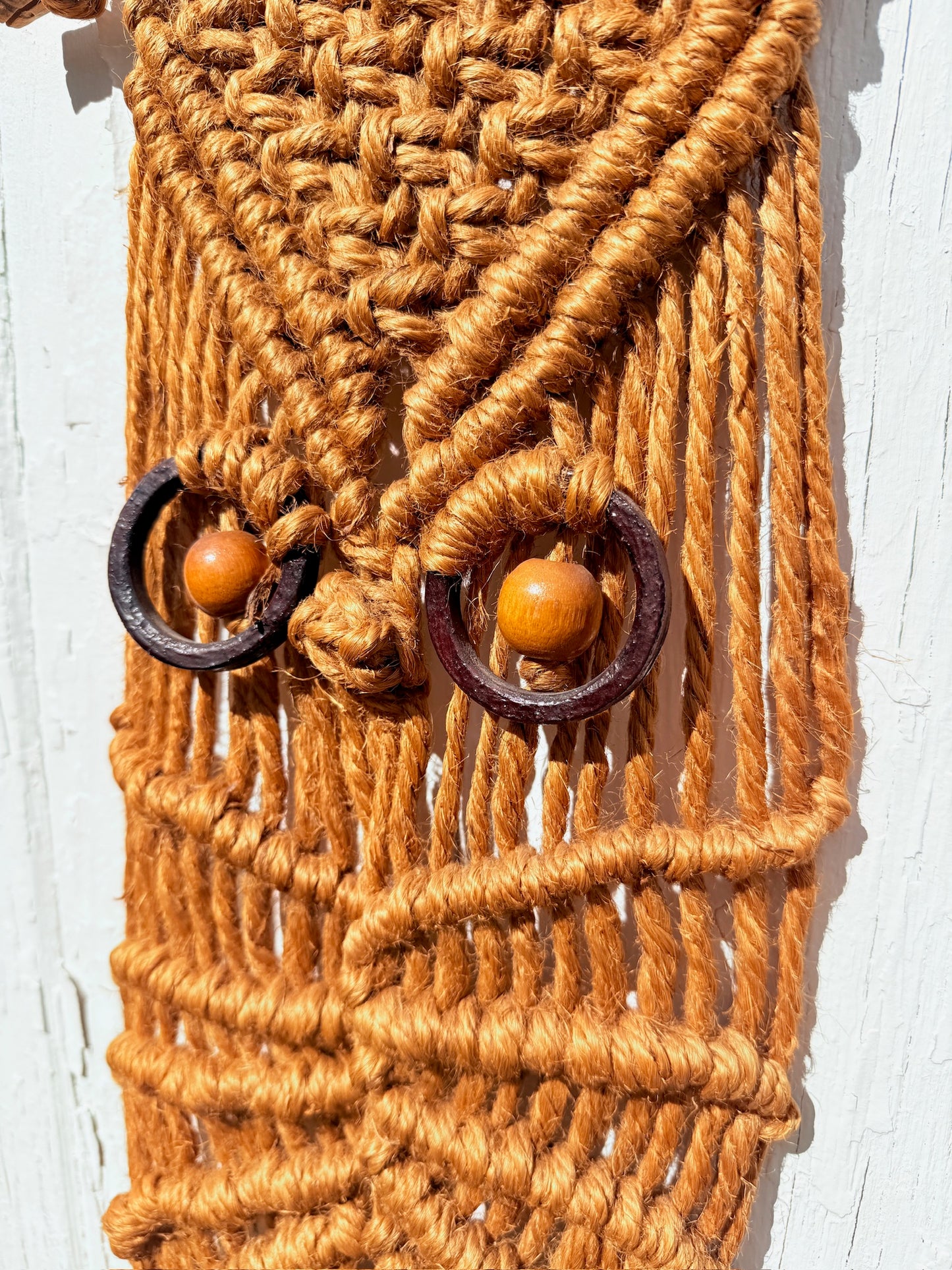 Vintage 1970s Handmade Owl Jute Macrame Plant Holder