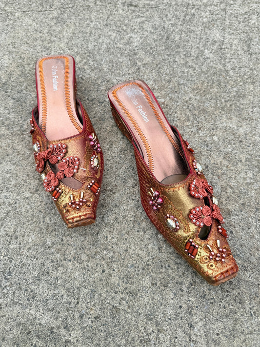 Vintage 1990s John Fashion Whimsical Embellished Heeled Shoes | Women’s 7