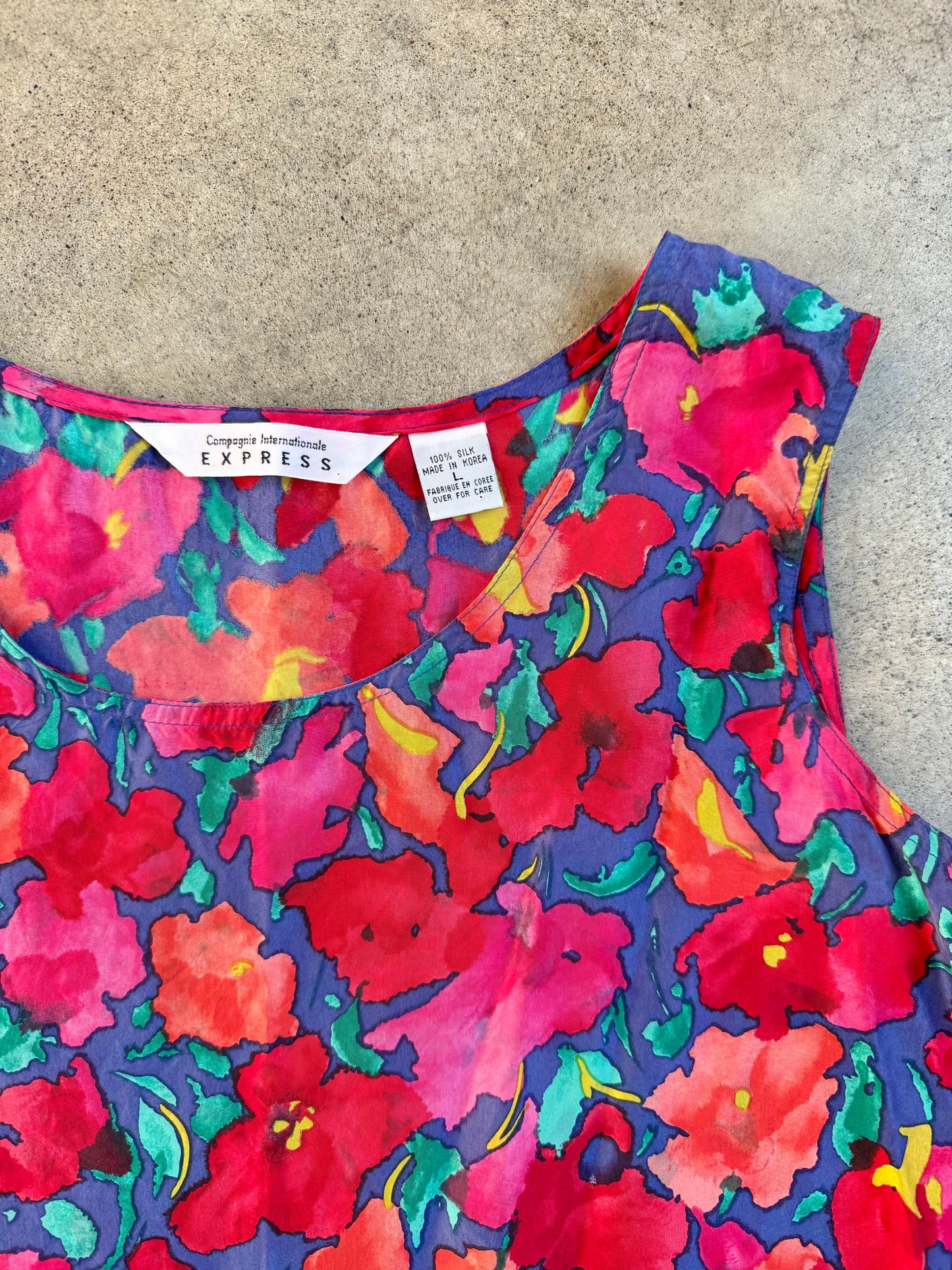 Vintage 1980s/90s Express Floral Print 100% Silk Tank Top | Large