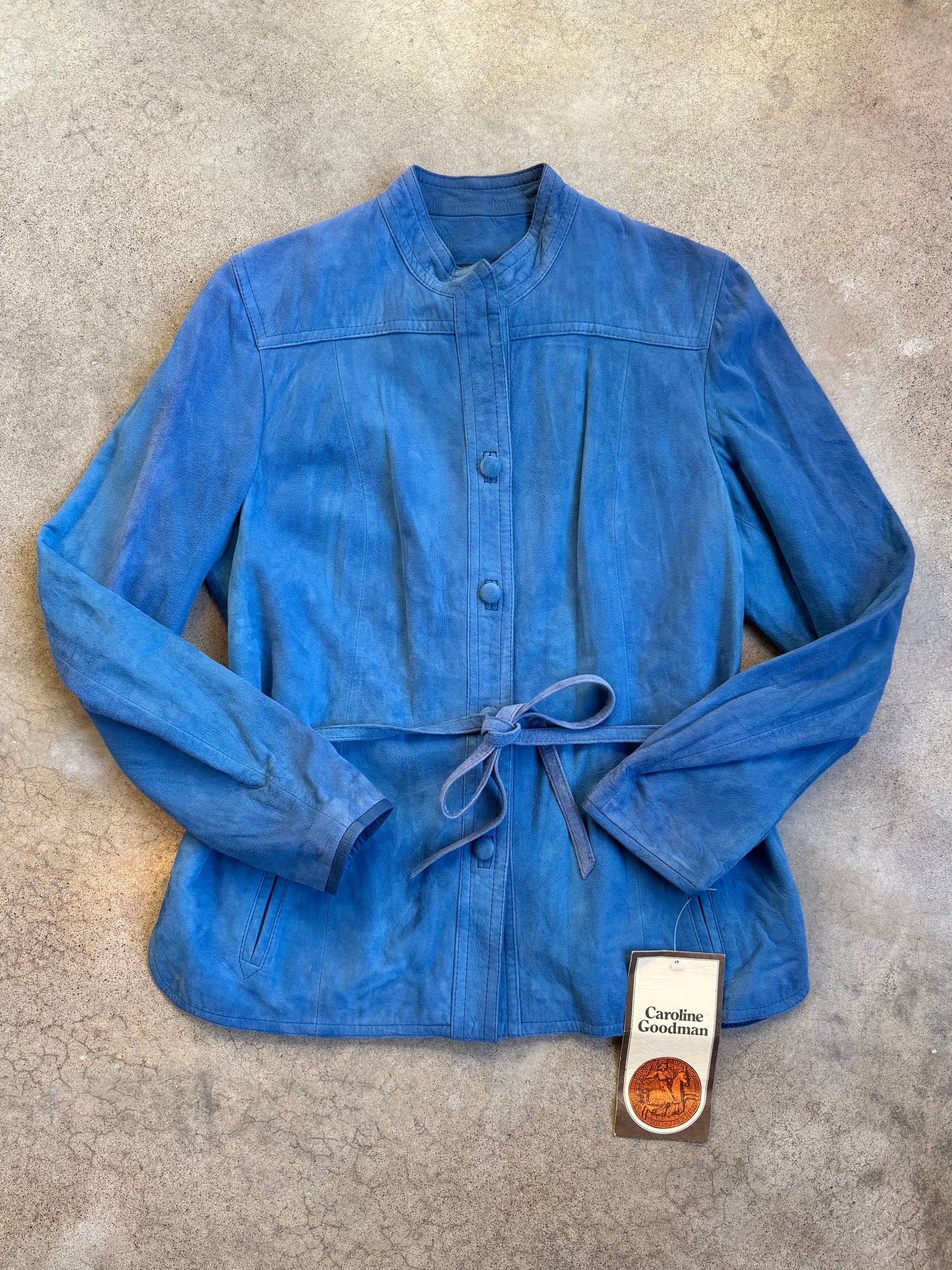 Vintage 1970s Caroline Goodman Blue Suede Leather Jacket | Medium