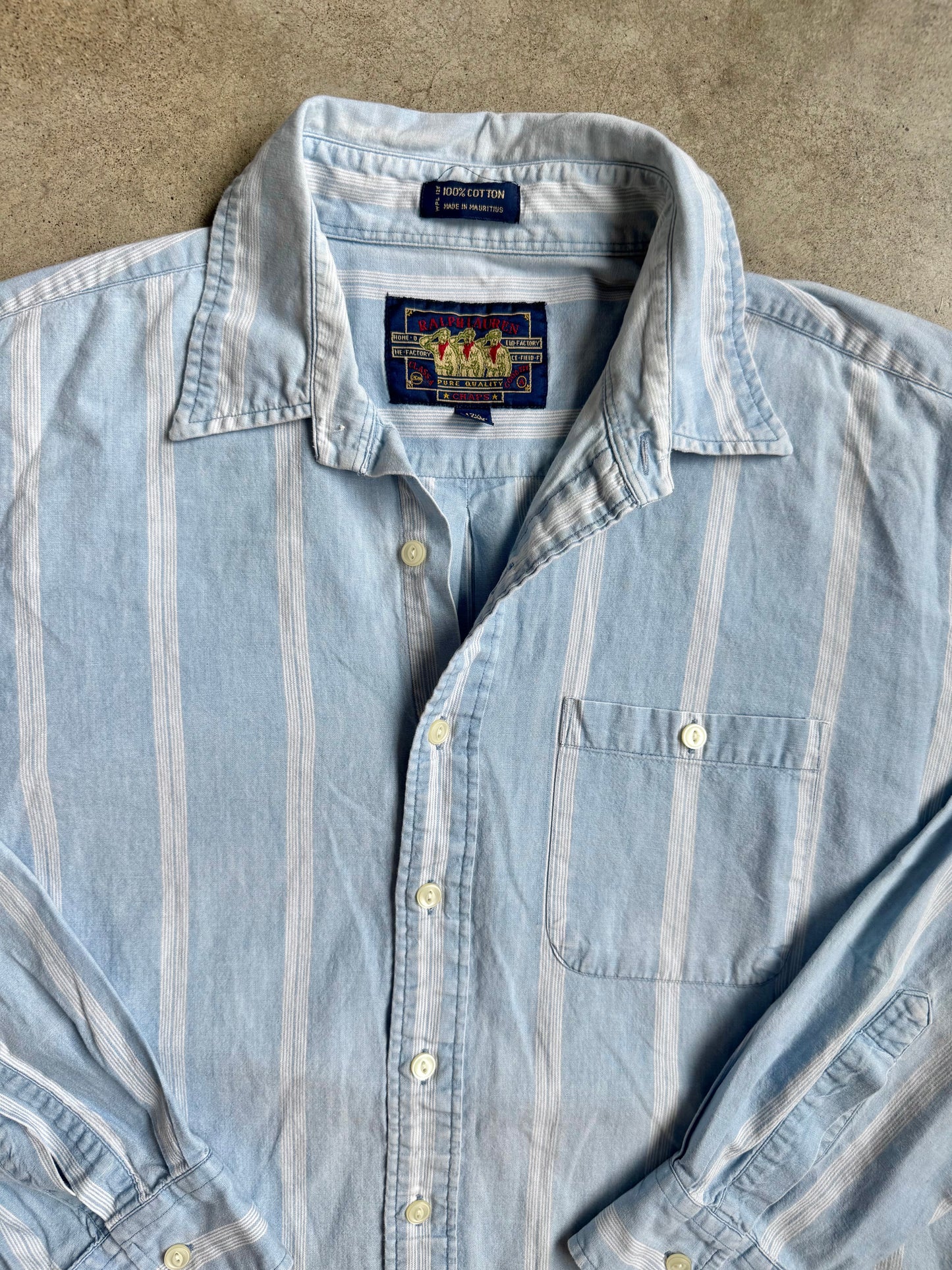Vintage 1990s Chaps Ralph Lauren Blue Striped Cotton Shirt | XL
