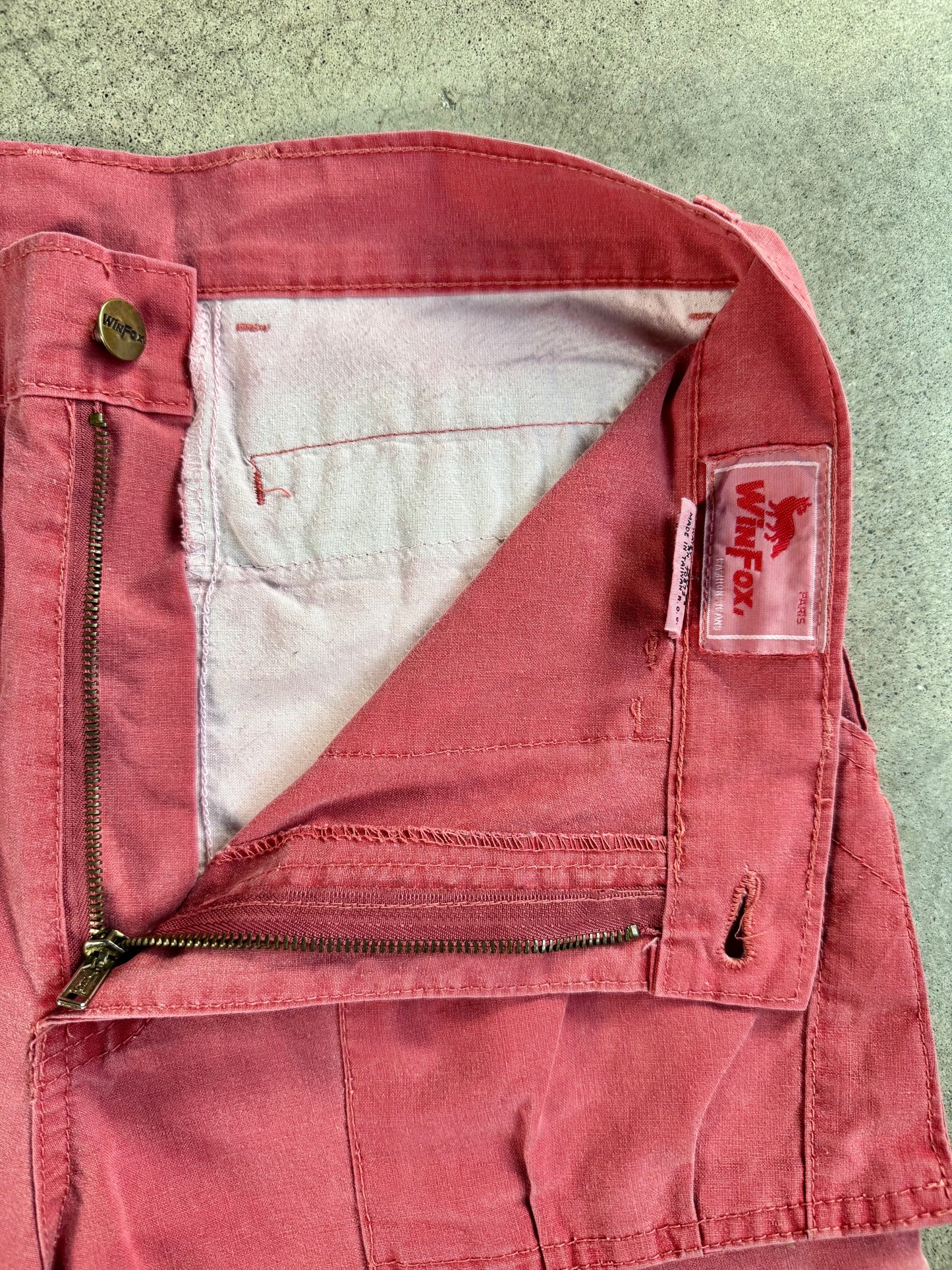 Vintage 1980s WinFox Paris Coral Red High-Waisted Cargo Pants | Waist 30”