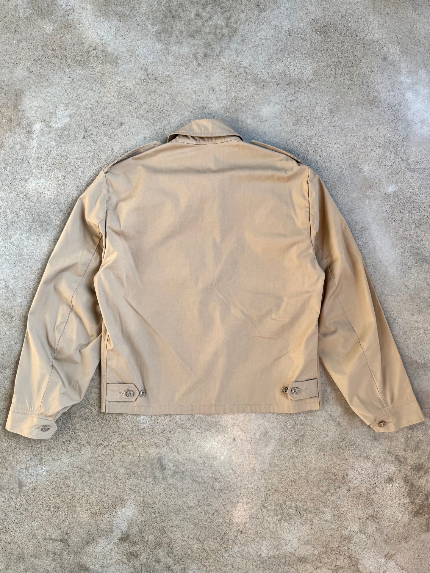 Vintage 1970s Creighton U.S. Navy Tan Zip-Up Windbreaker Jacket w/ Letterman Patch | Medium