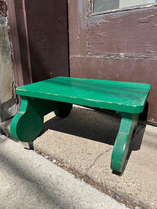 Vintage 1950s/60s Handmade Green Painted Wooden Footstool