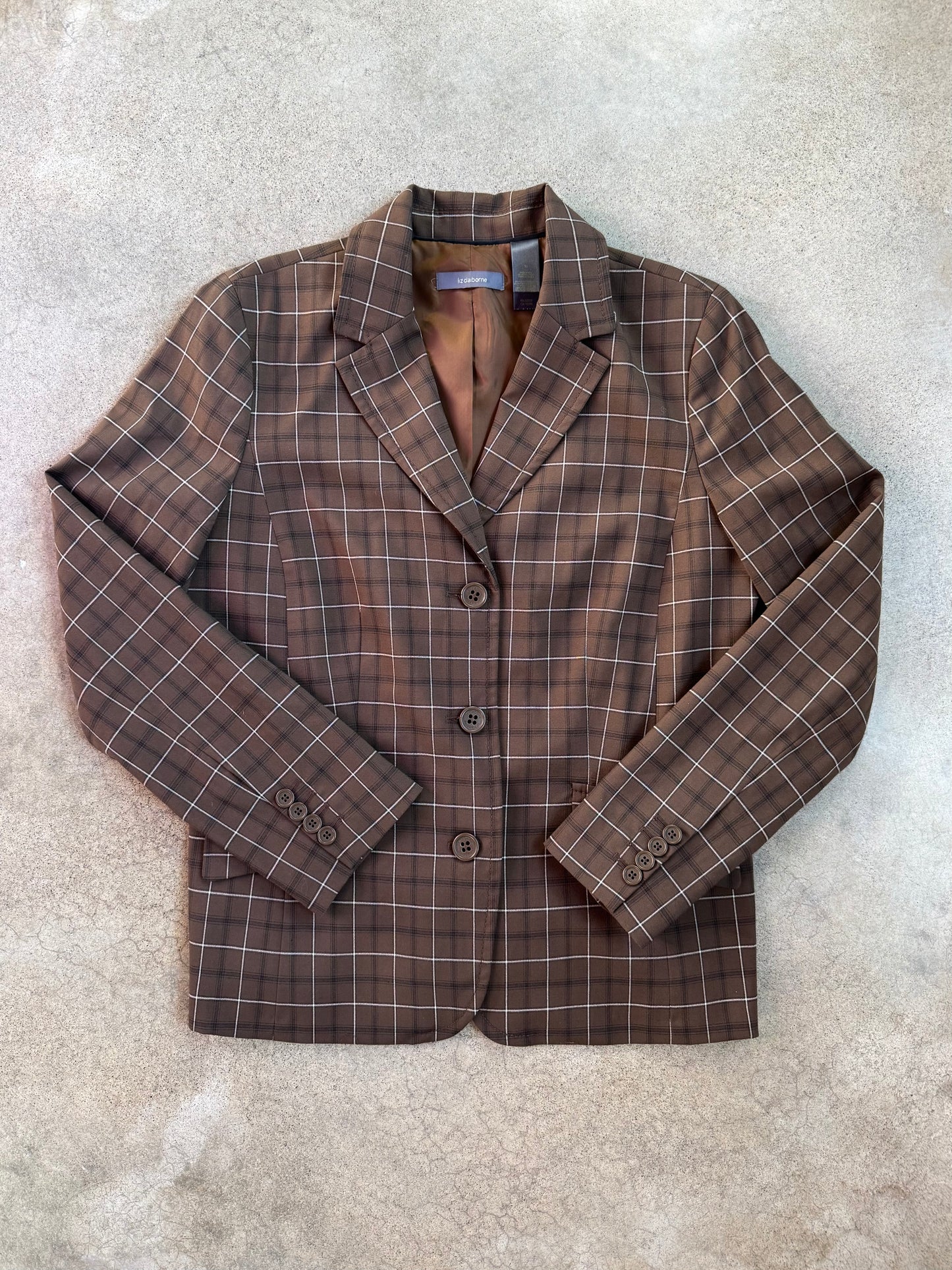 Vintage 1990s Liz Claiborne Brown Plaid Two-Piece Skirt Suit | Medium