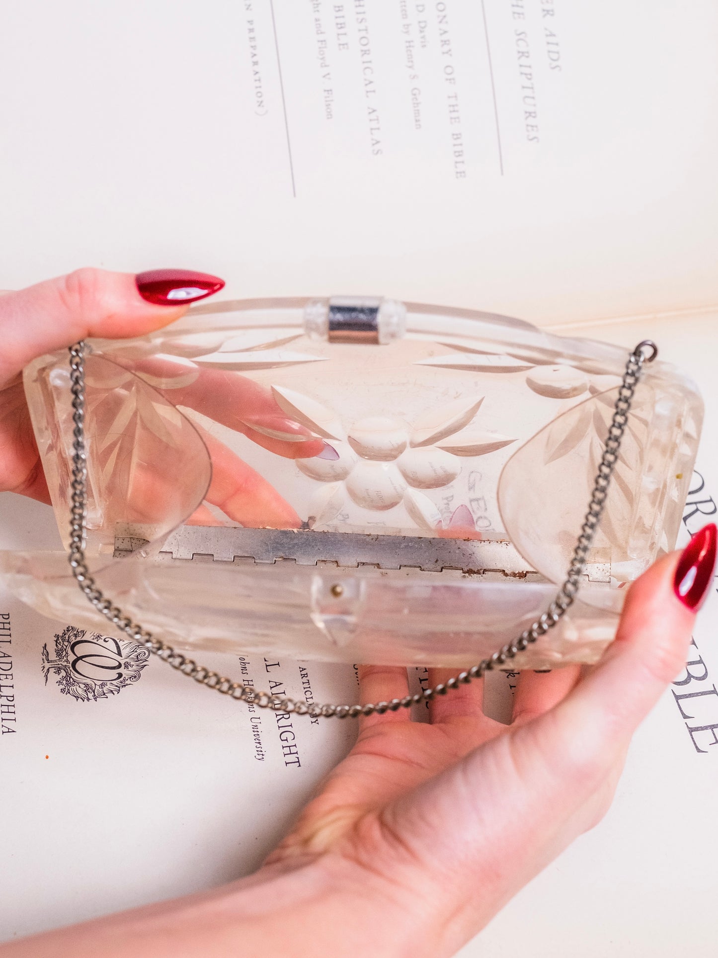 Vintage 1950s Clear Lucite Rhinestone Studded Clutch Purse