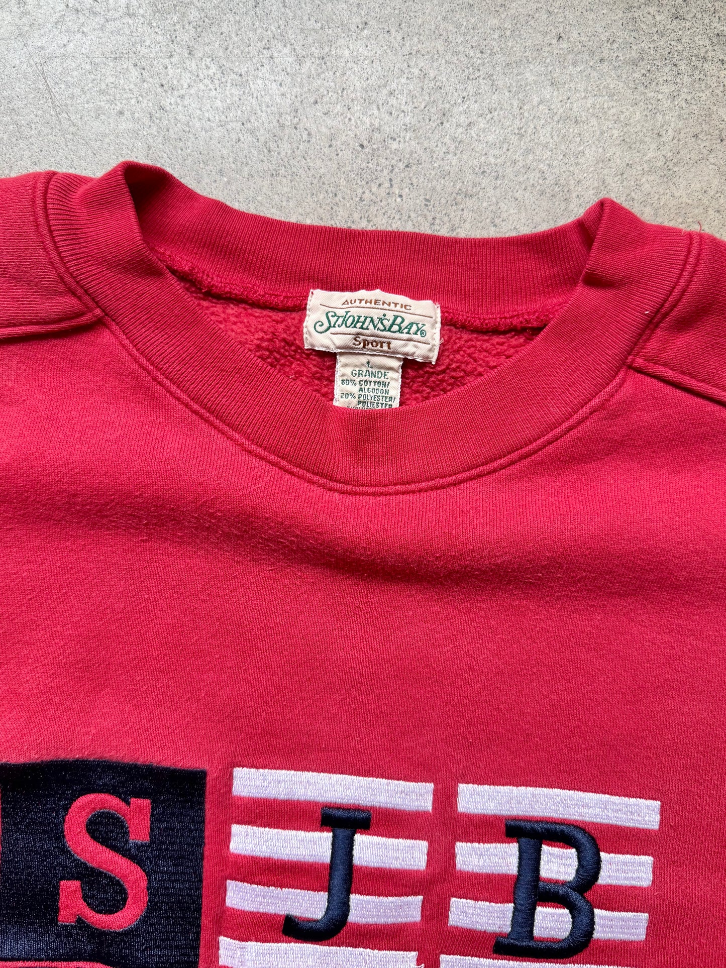 Vintage 1990s St. John’s Bay Sport Embroidered Red Crewneck Sweatshirt | Large