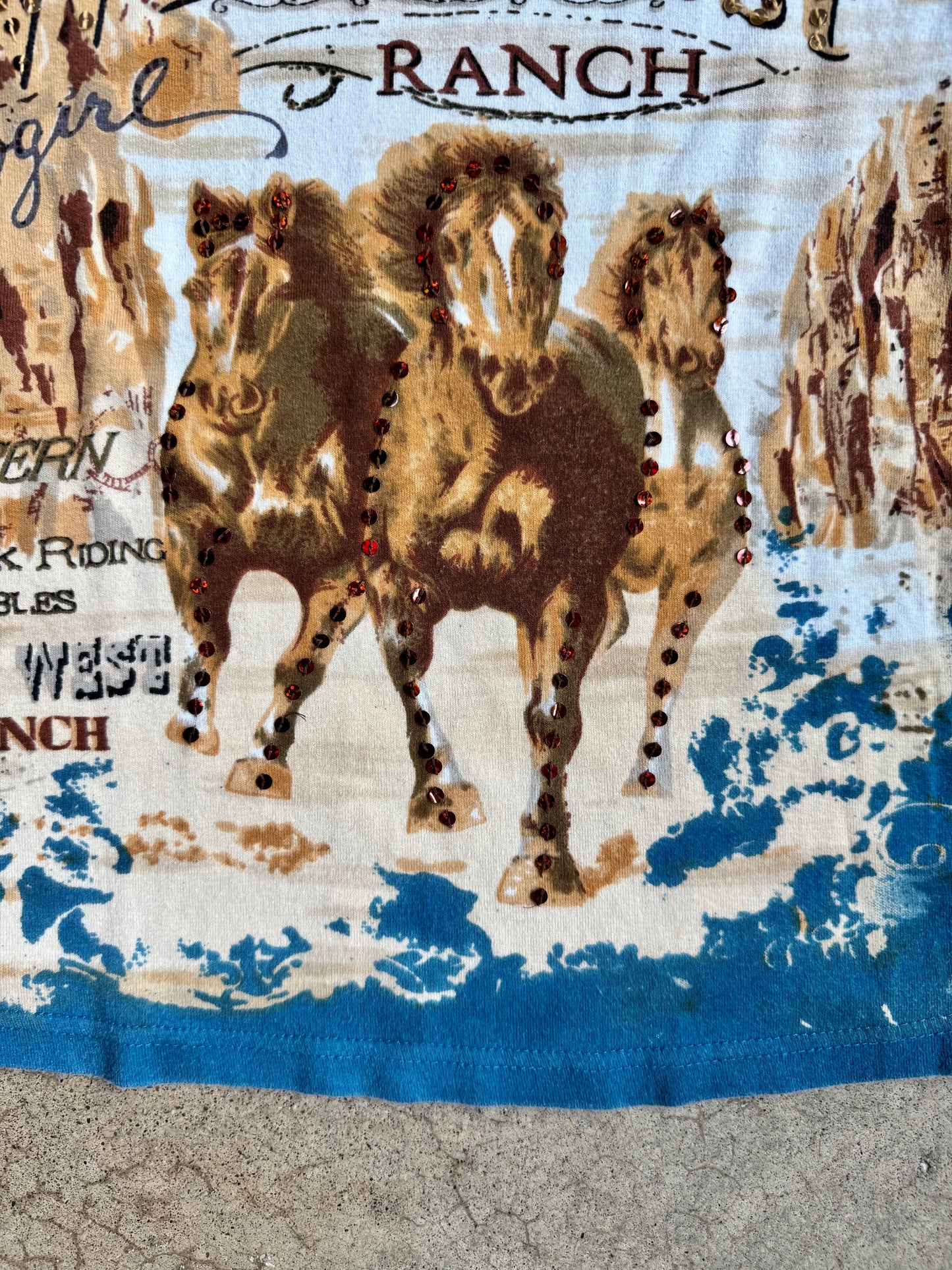 2000s Bit & Bridle Wild West Sequin Graphic Top | Large