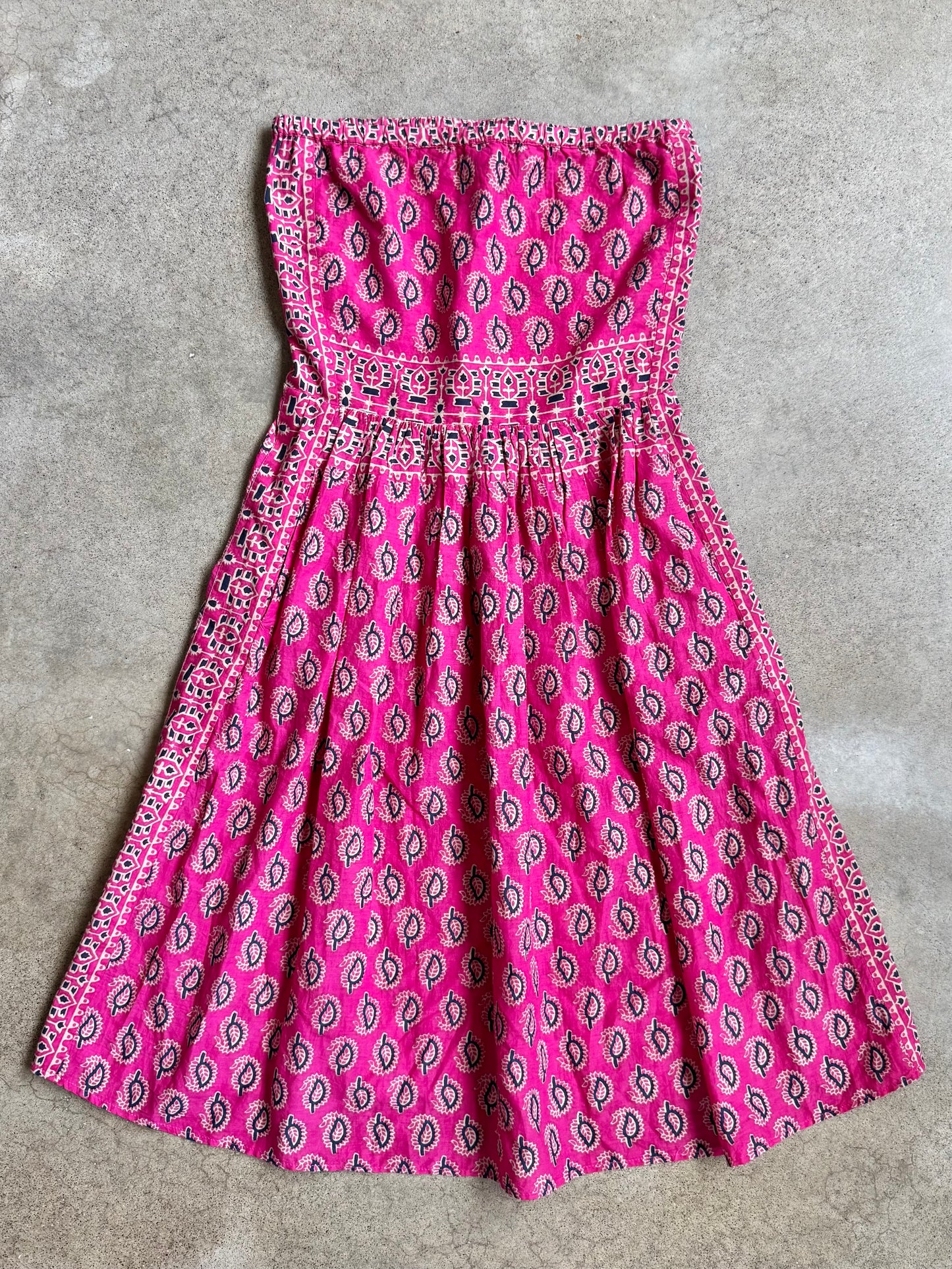 Calypso St. Barth Pink Bohemian Block Print Cotton Strapless Dress | XS