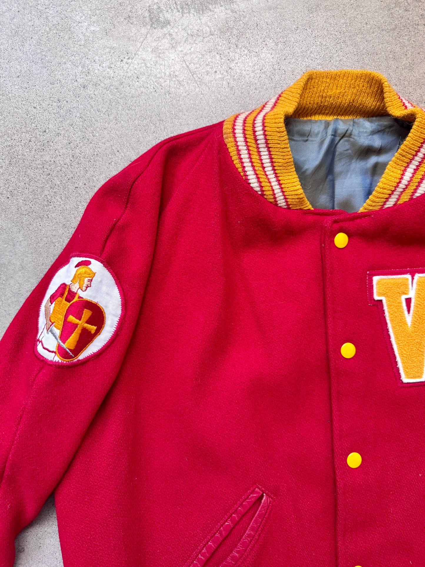 Vintage 1981 Worthington Christian Red & Gold Wool Letterman Varsity Jacket | Large