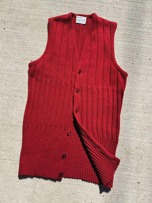 Vintage 1960s Pickwick Red Rib Knit Sweater Vest | S/M