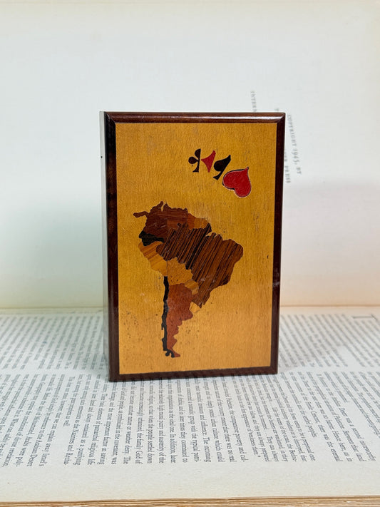 Vintage 1950s Wood Marquetry South America Playing Card Box