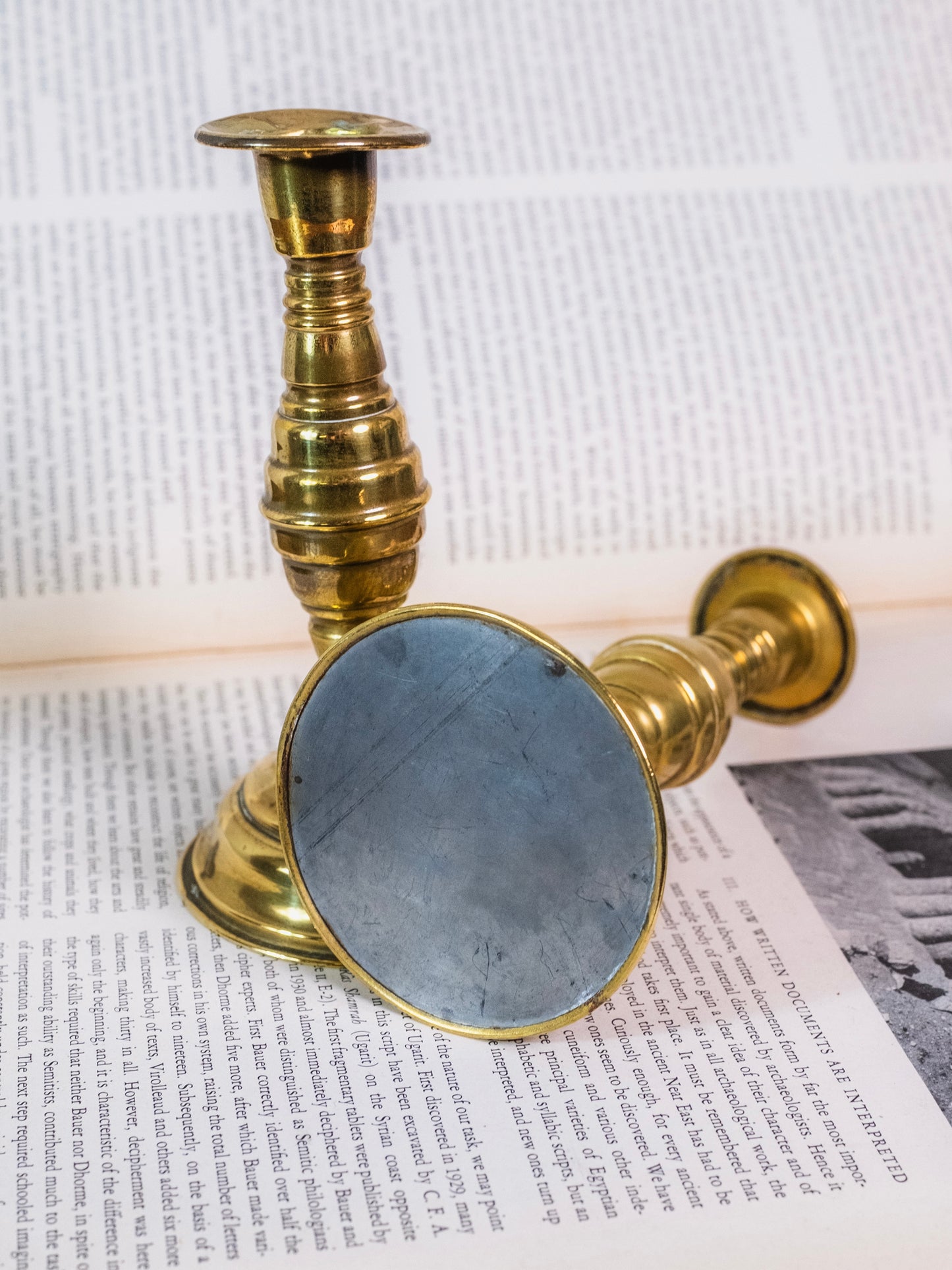 Antique Brass Sand Filled Beehive Shaped Candlestick Holders | Set of 2