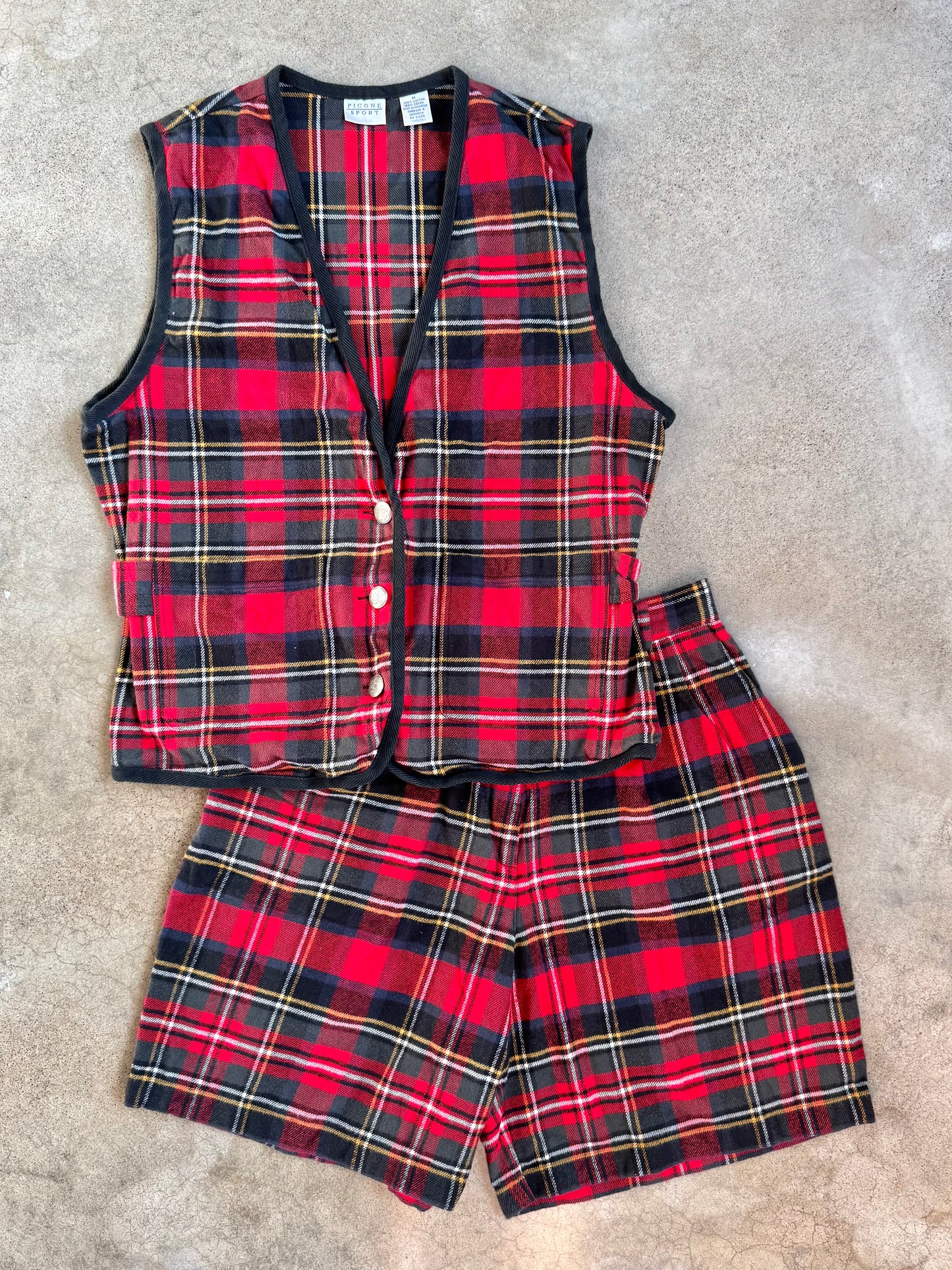 Vintage 1990s Picone Sport Tartan Plaid Two-Piece 100% Cotton Play Suit | Medium