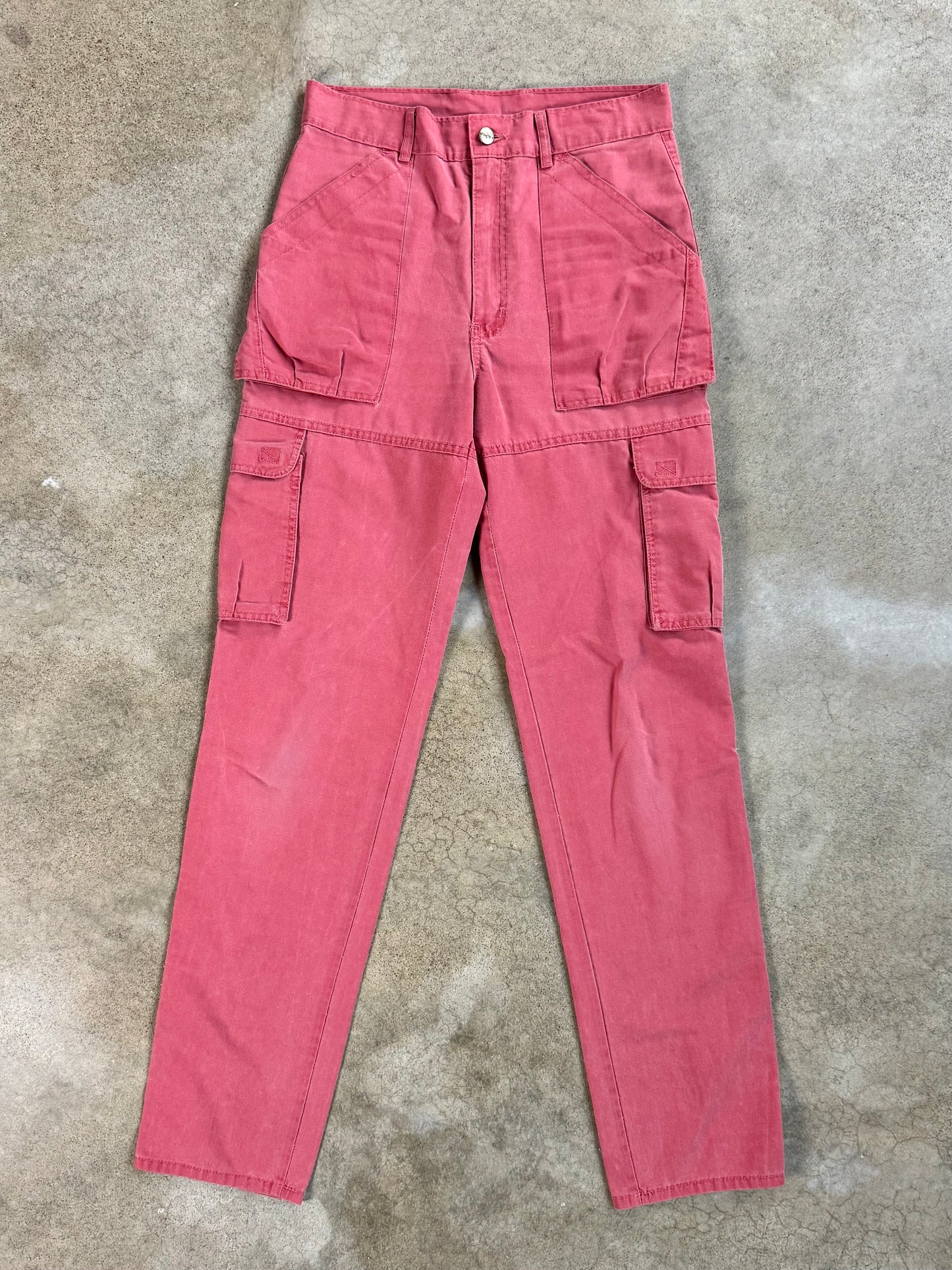 Vintage 1980s WinFox Paris Coral Red High-Waisted Cargo Pants | Waist 30”