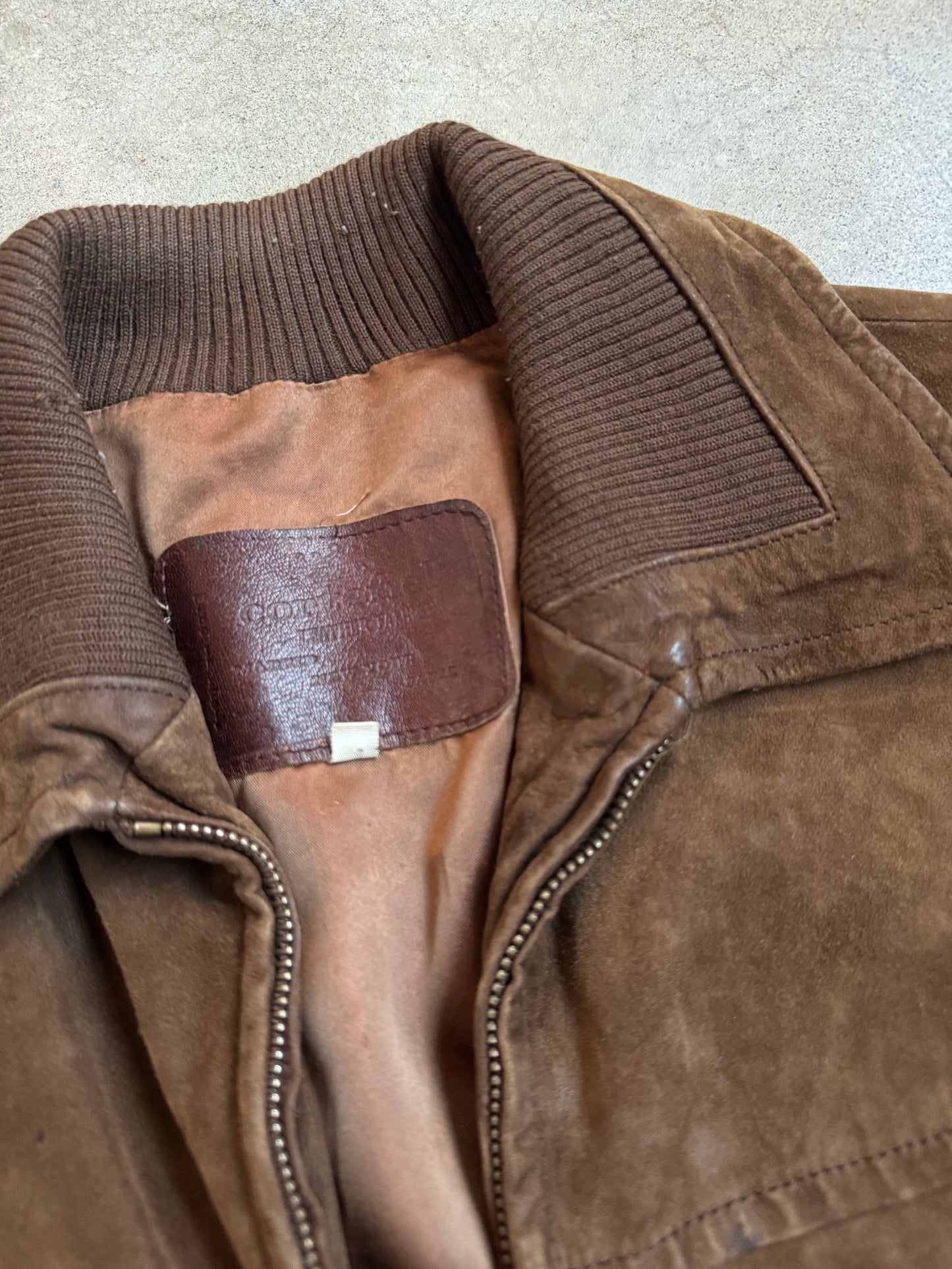 Vintage 1980s Cortefiel Brown Suede Zip-Up Jacket | 38