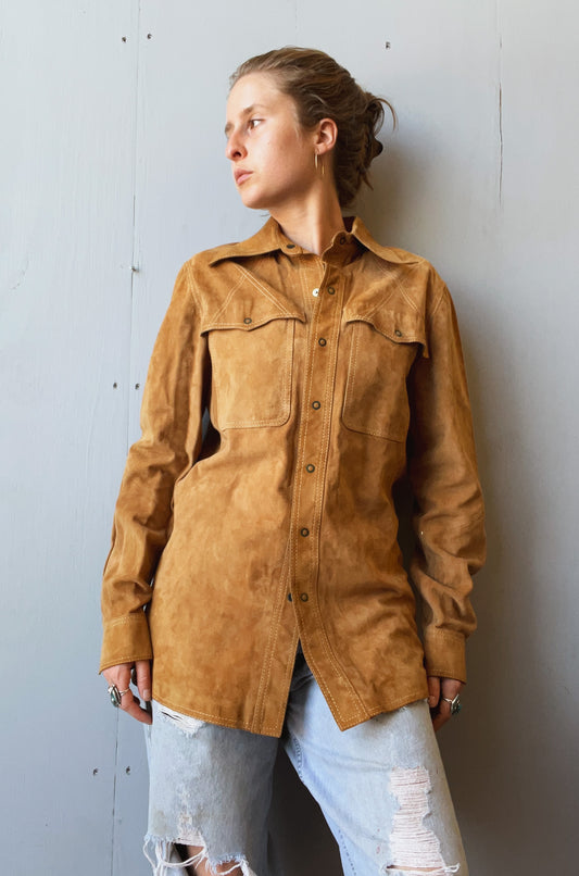 Vintage 1970’s MacDouglas Paris Suede Leather Button Down Shirt