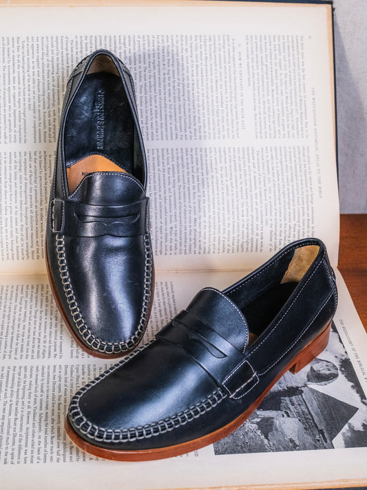 Vintage Johnston & Murphy Black Sheepskin Leather Loafers | Men’s 8