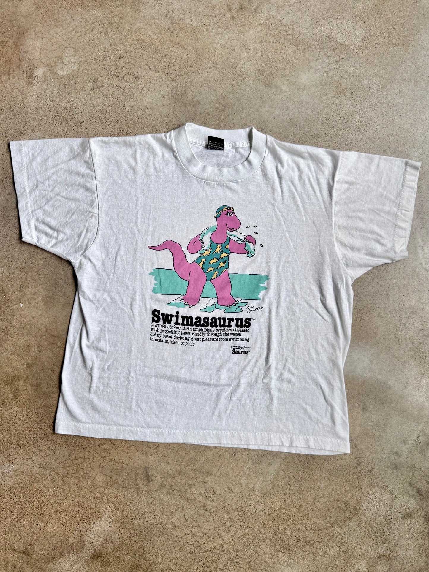 Vintage 1980s Cliff Galbraith “Swimasaurus” Graphic Tee | XL
