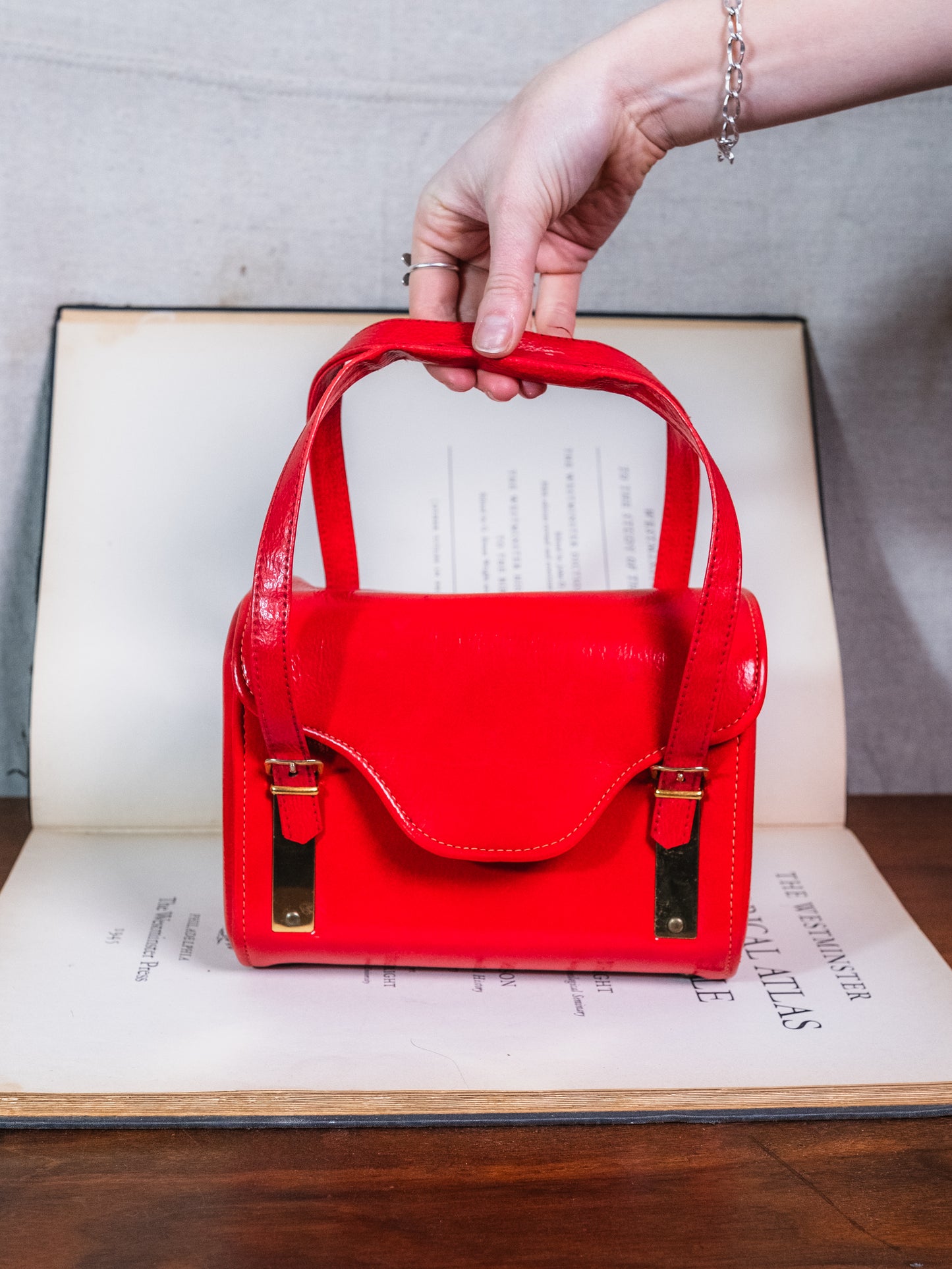 Vintage 1960s Garay Red Faux Leather Top Handle Bag
