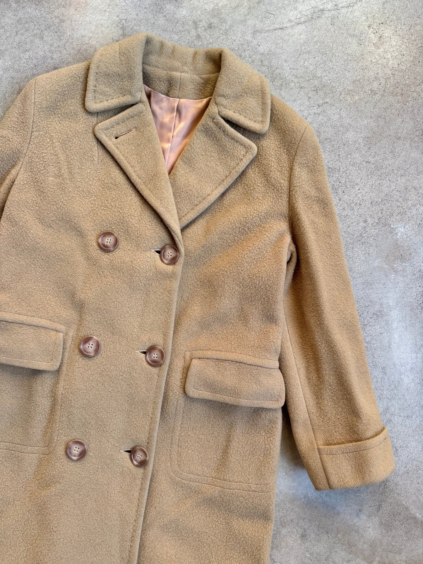 Vintage 1960s Tan Camel Hair Wool Trench Coat | Small