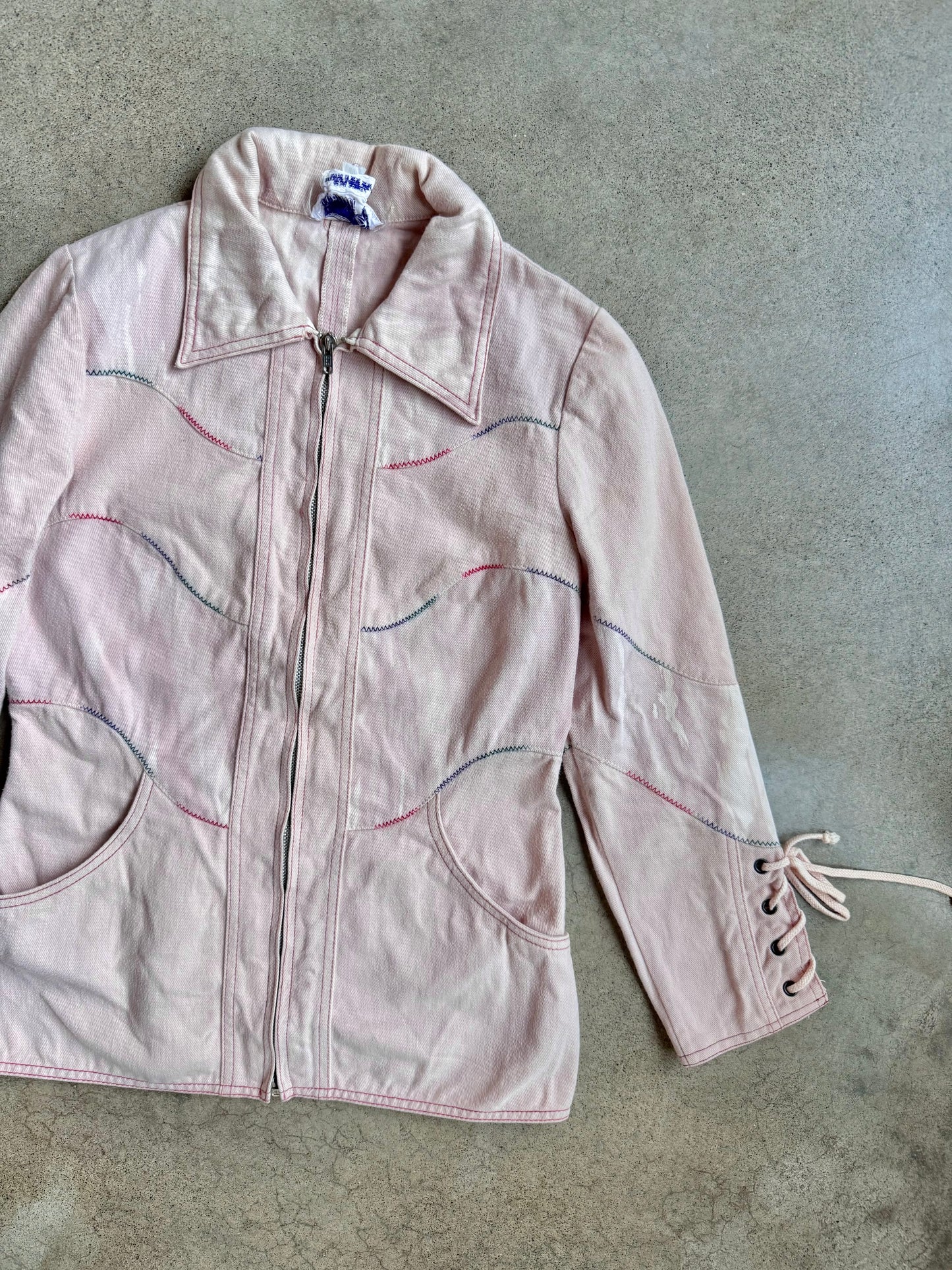 Vintage 1960s Roncelli Rainbow Stitch 100% Cotton Western-Style Zip-Up Jacket | XS/S