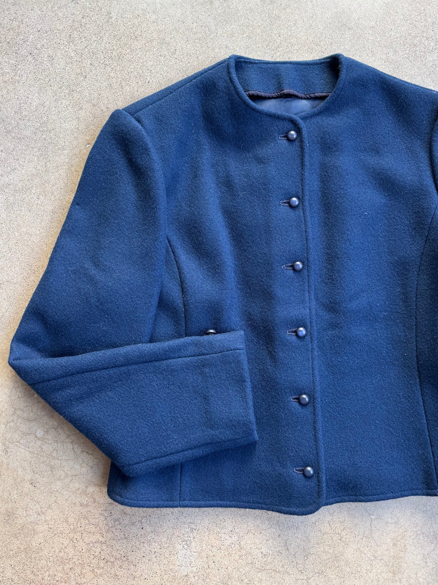 Vintage 1960s Pendleton Navy Blue Wool Cropped Jacket | XS
