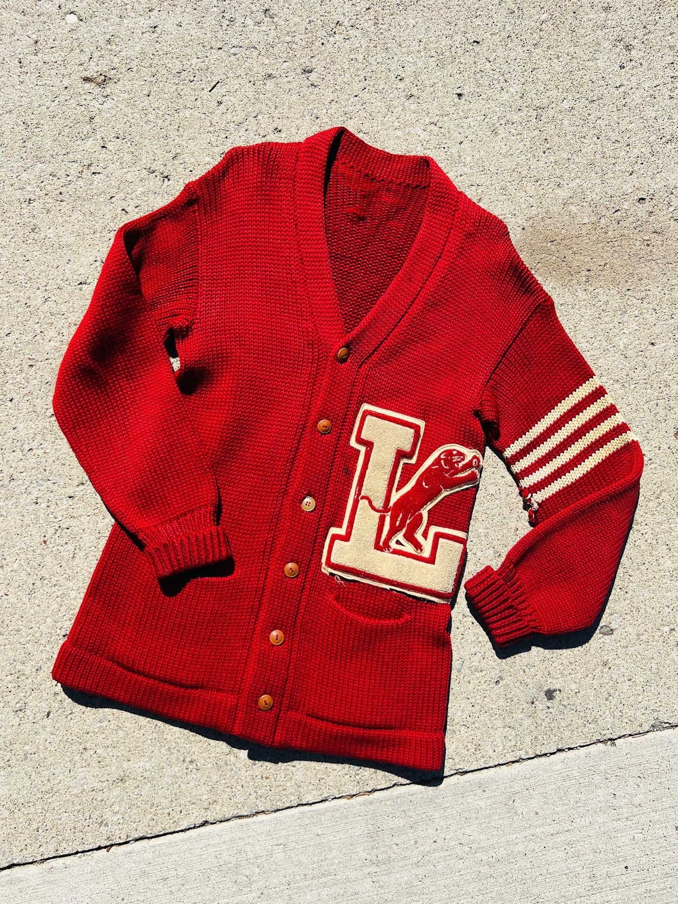 Vintage 1940s Red Letterman Knit Cardigan Sweater | S/M