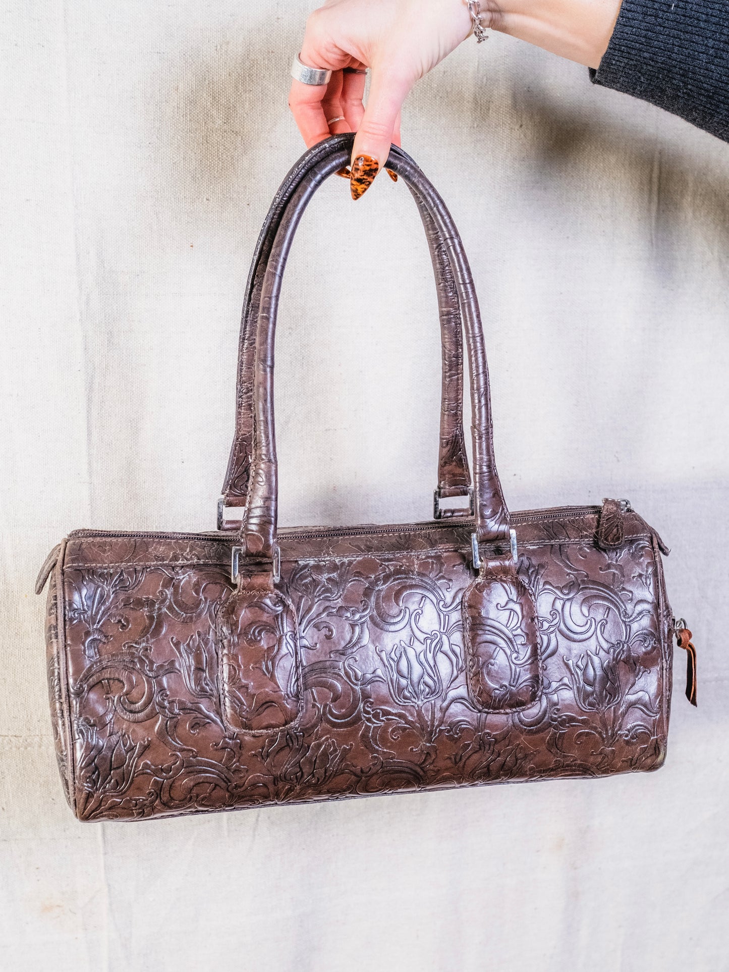 Vintage 1990s Wilsons Leather Floral Embossed Shoulder Bag