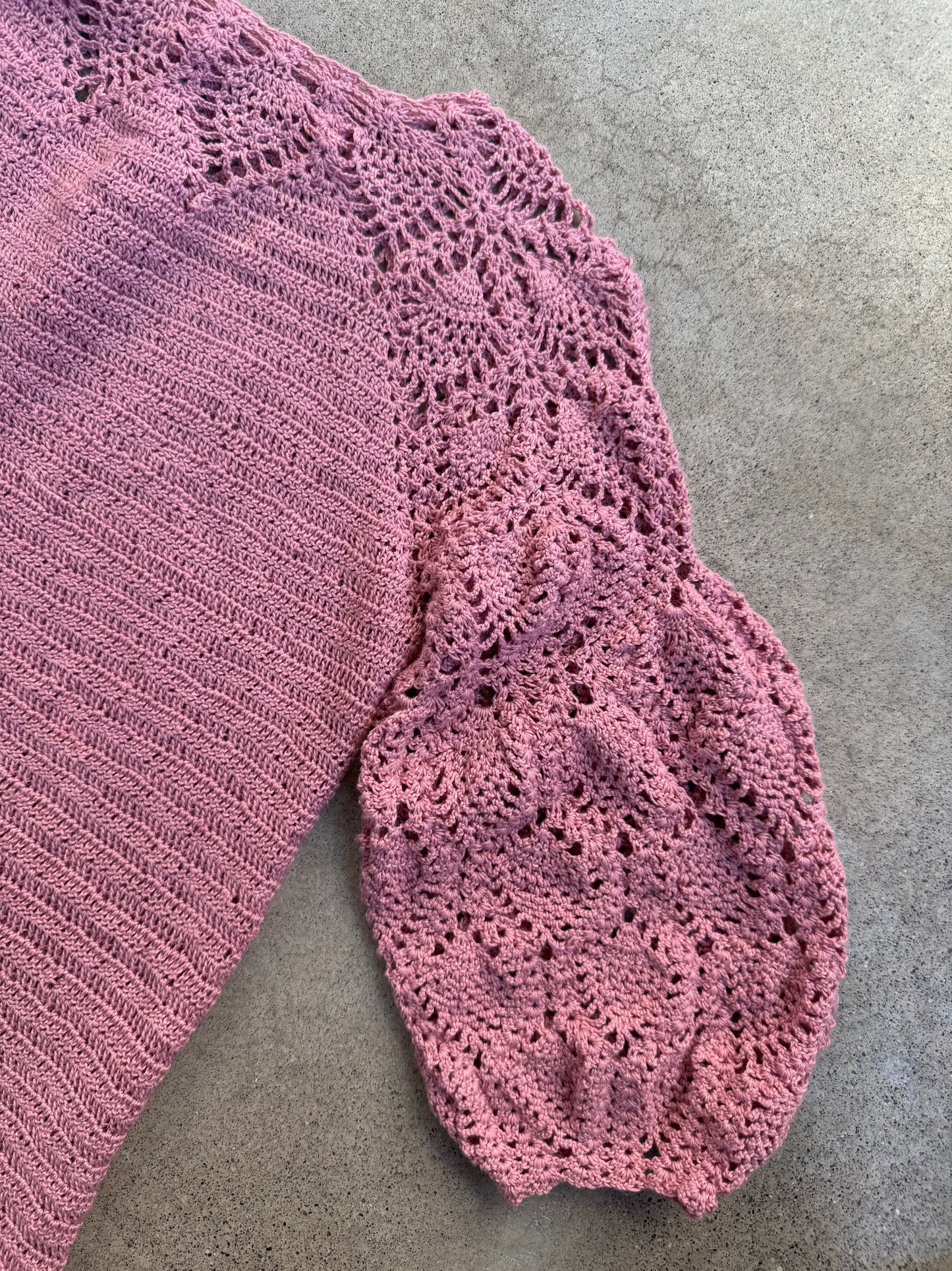 Vintage 1930s Handmade Pink Crochet A-Line Sweater Dress | S/M