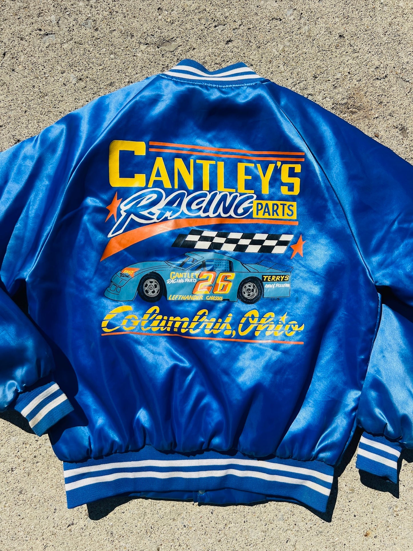 Vintage Cantley’s Racing Columbus Blue Satin Bomber Jacket | Medium