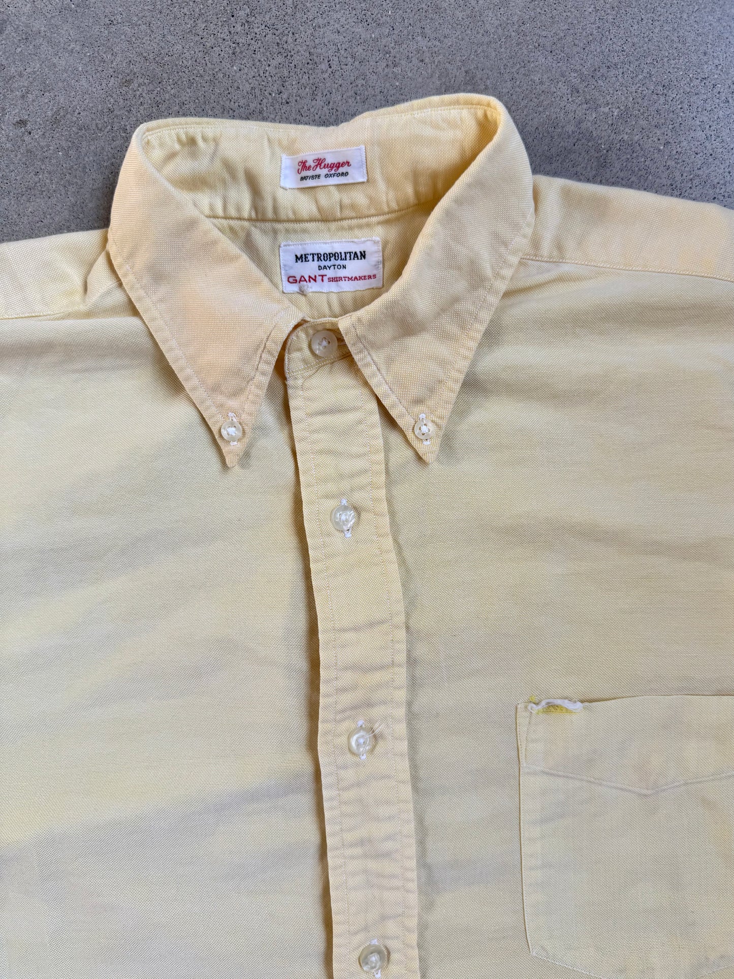Vintage 1950s Gant Metropolitan "The Hugger" Yellow Cotton Short Sleeve Shirt | Large