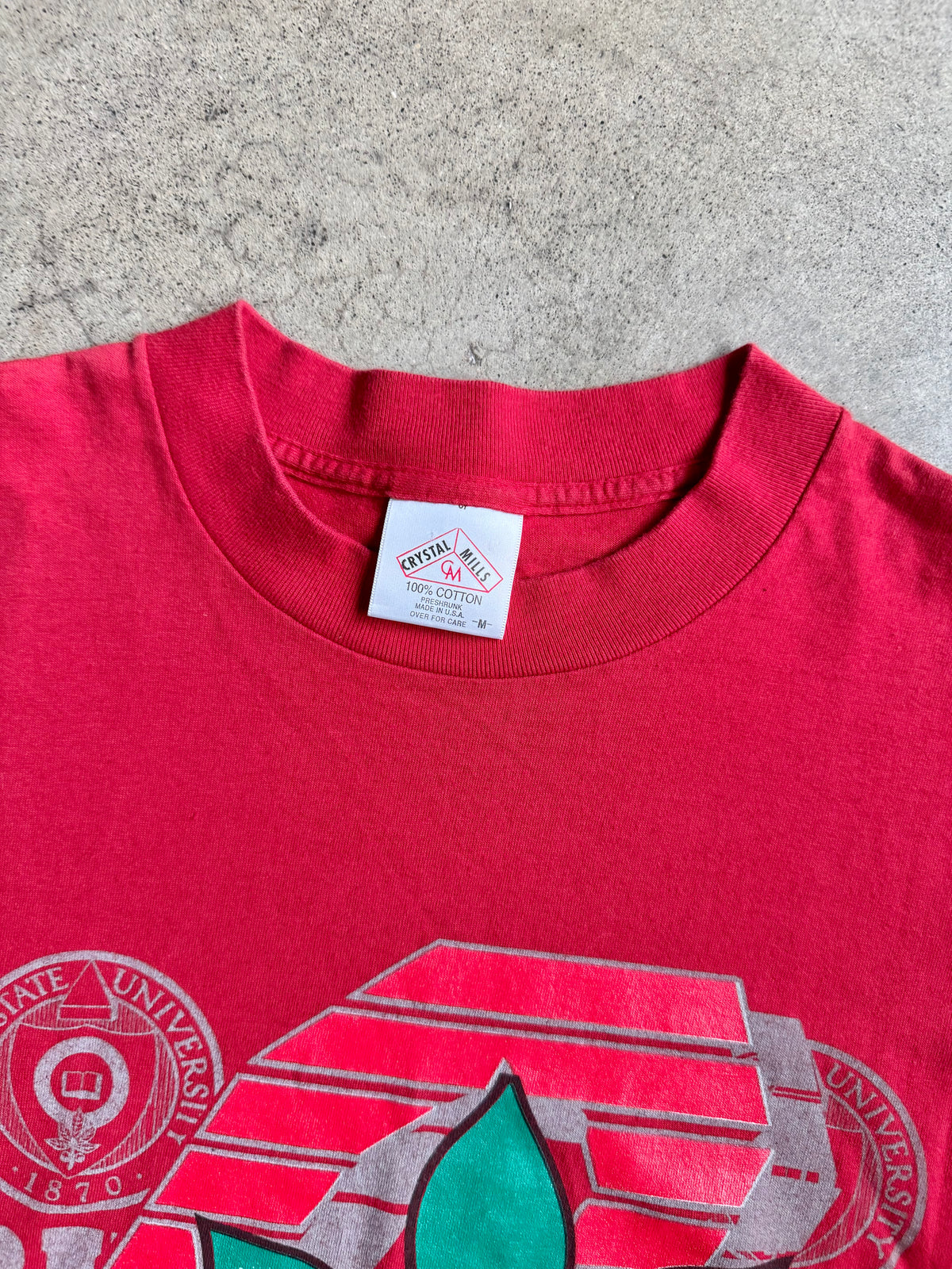Vintage 1990s Crystal Mills Red Ohio State Red Graphic Tee | Medium