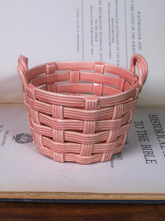 Vintage Pink Ceramic Basket Bowl