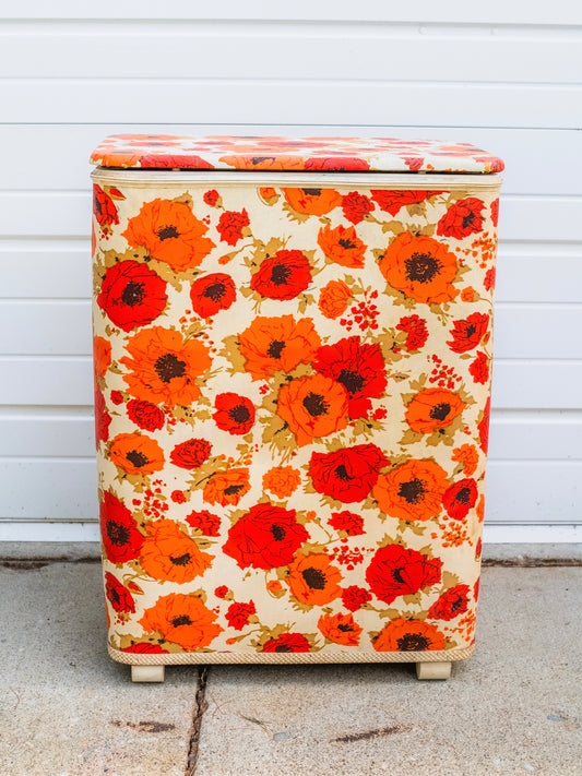 Vintage 1960s/70s Redmon Orange Floral Pattern Laundry Hamper