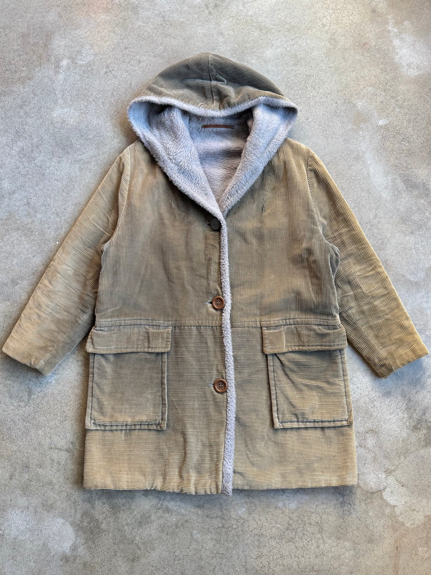 Vintage 1960s Sears Faux Fur Lined Corduroy Hooded Jacket | Medium