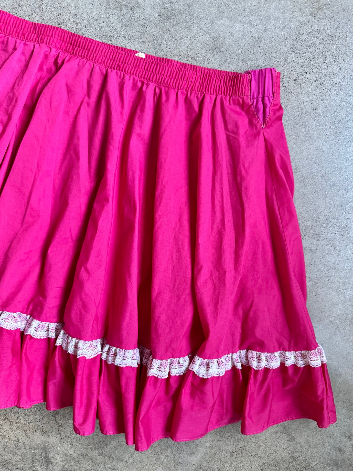 Vintage 1970s Partners Please! Hot Pink Lace Trim Square Dance Circle Skirt | XL