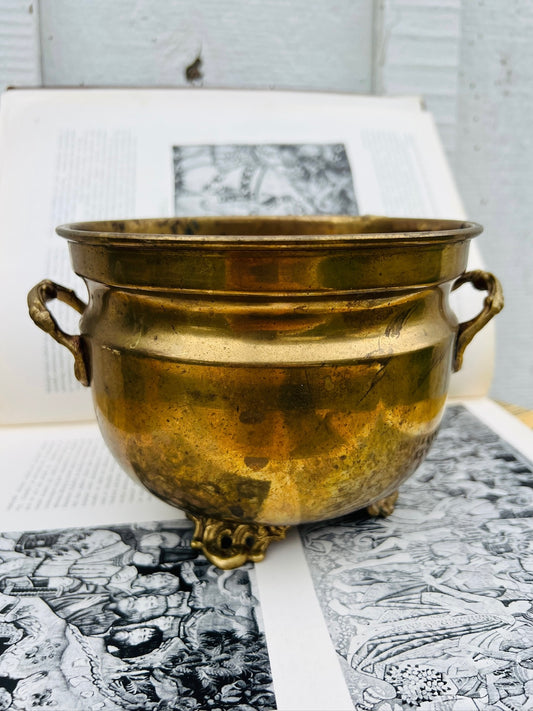 Vintage 1950s Solid Brass Pedestal Planter