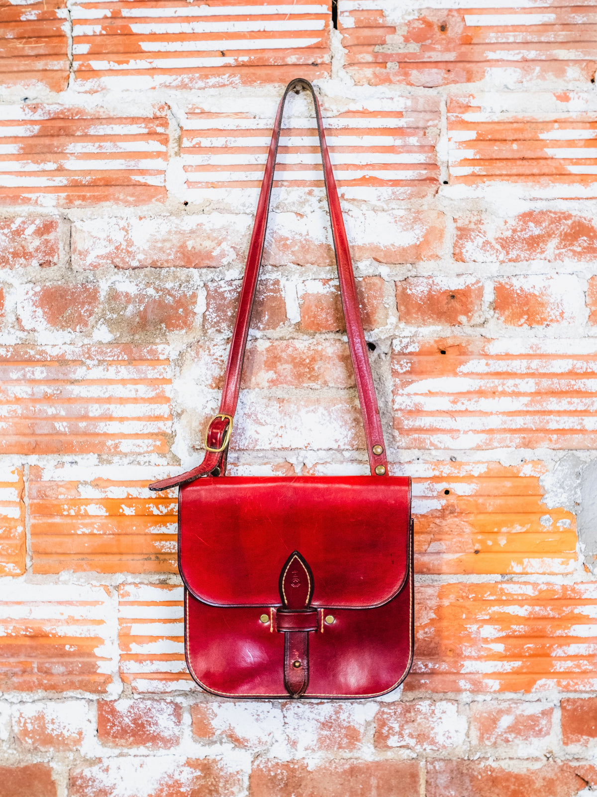 Vintage Dennis Knight Handcrafted Red Leather Saddle Bag