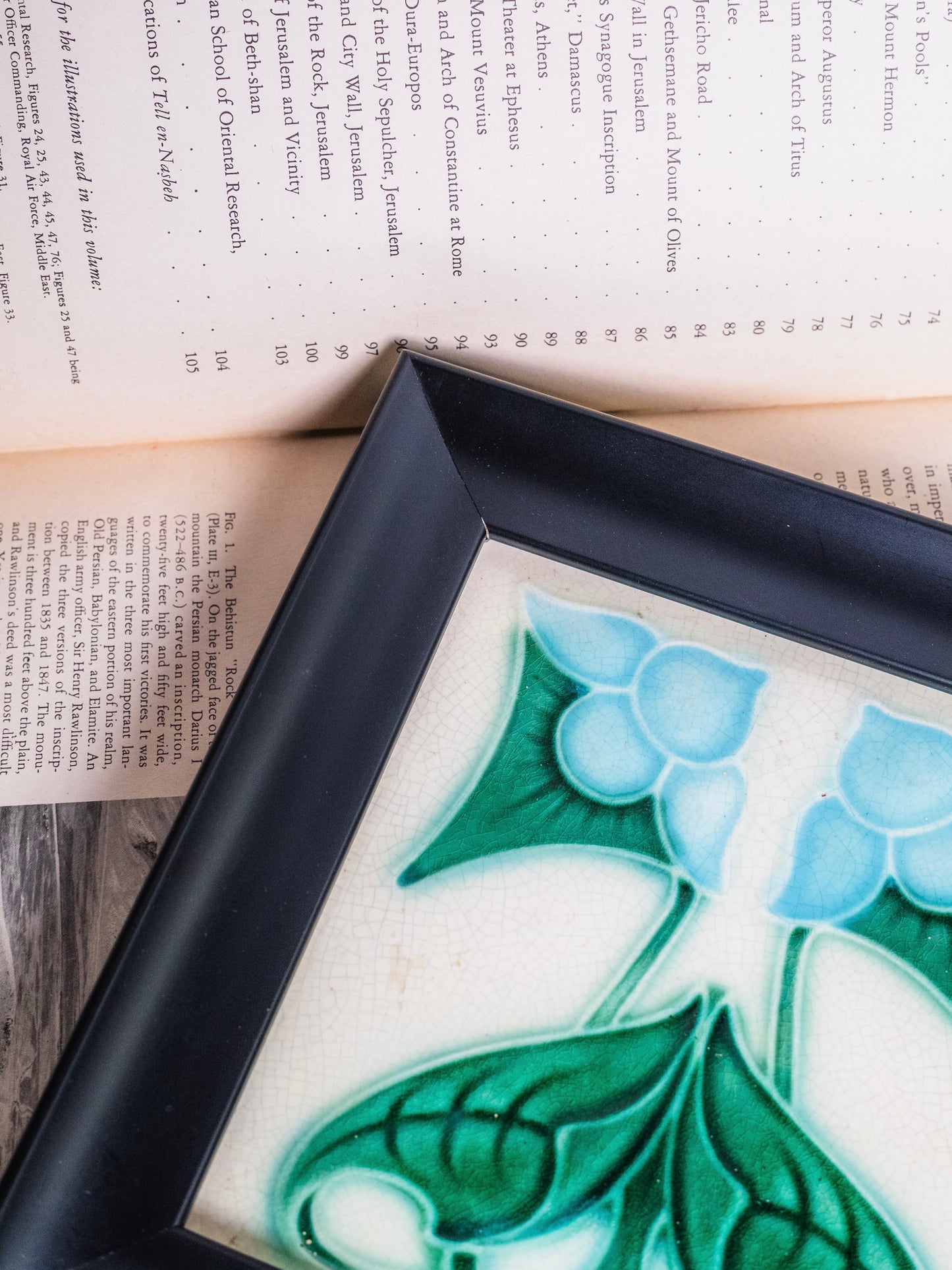 Antique-Style Art Nouveau Blue Flower Tile Art