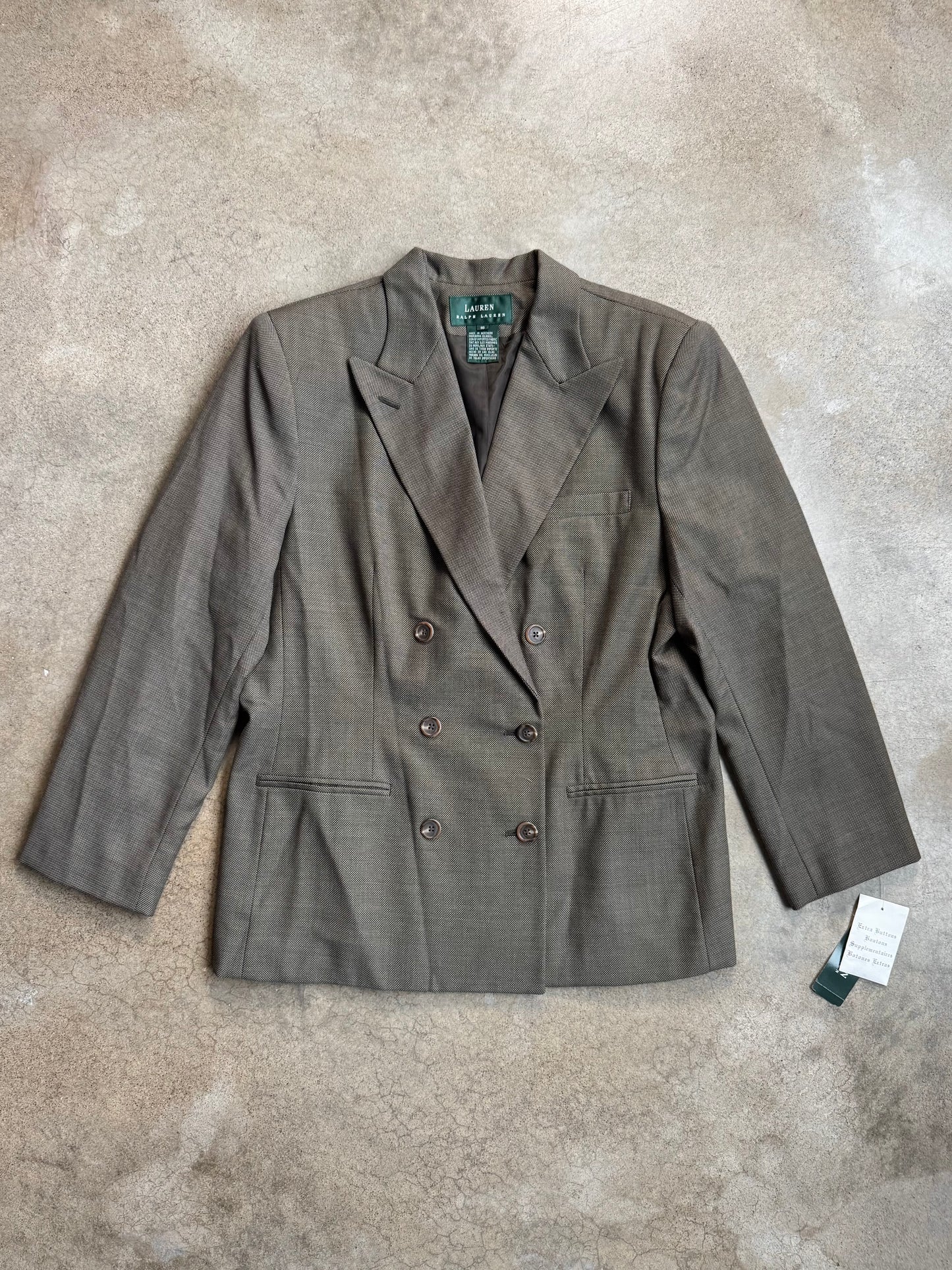 Vintage 1990s Lauren Ralph Lauren Brown Wool Double-Breasted Suit Jacket | Large