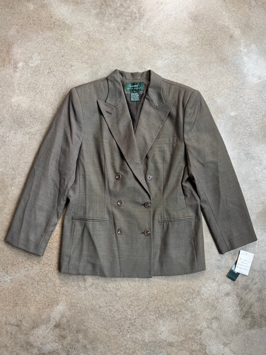 Vintage 1990s Lauren Ralph Lauren Brown Wool Double-Breasted Suit Jacket | Large